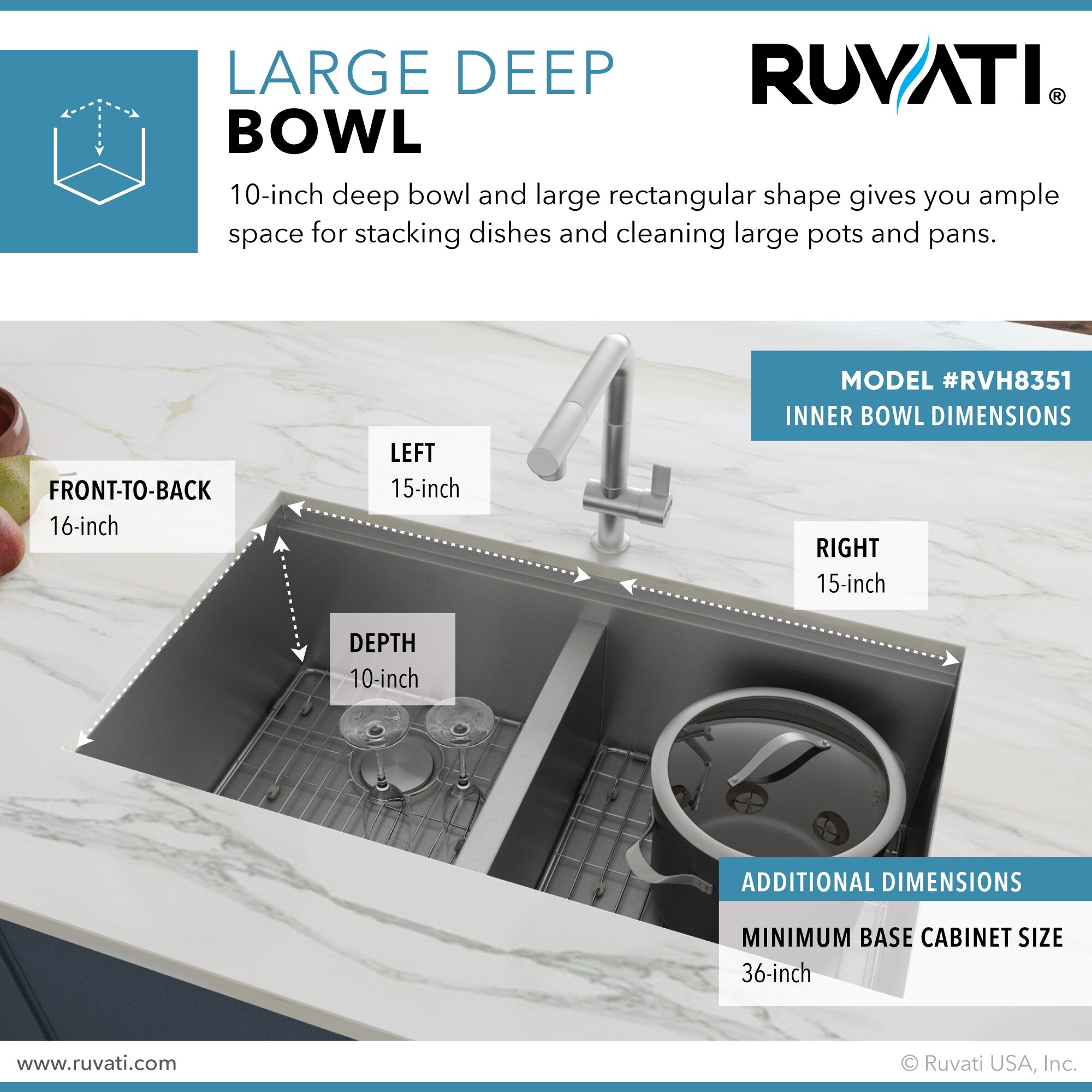 Ruvati Roma Undermount 33-in x 19-in Stainless steel Double equal bowl 16 -Gauge Workstation Kitchen Sink
