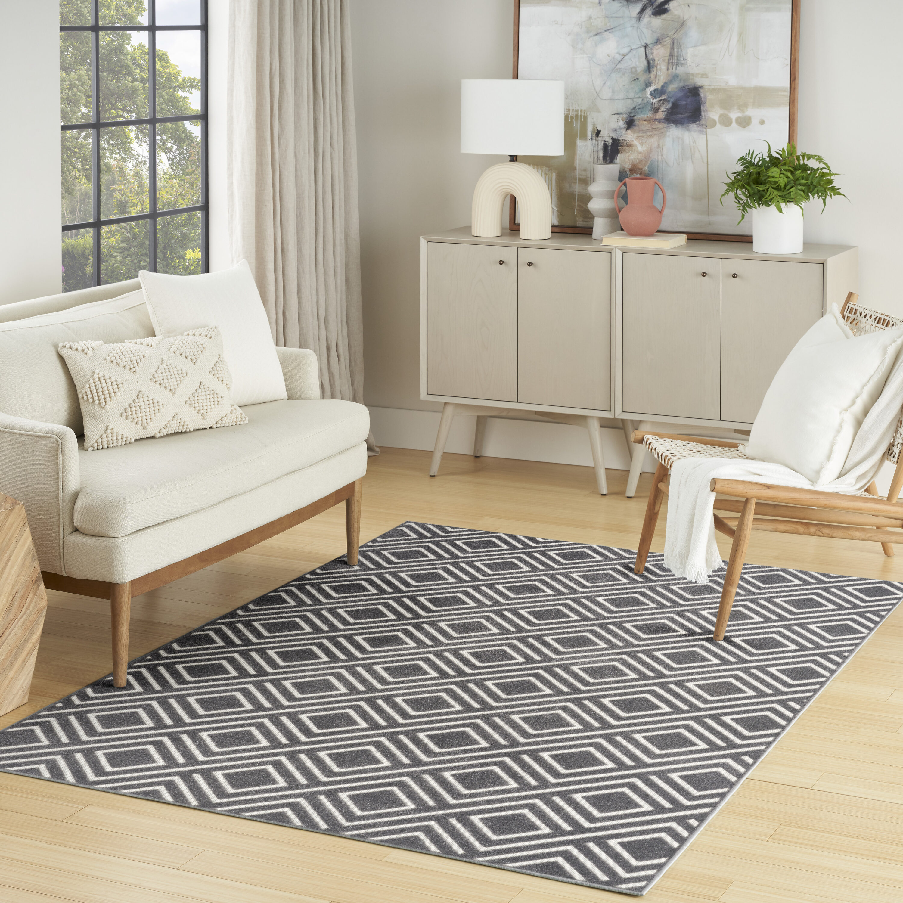 Nourison Home 099446984302 Casual 7 x 9 (ft) Polypropylene Grey Rectangular Indoor Geometric Area rug