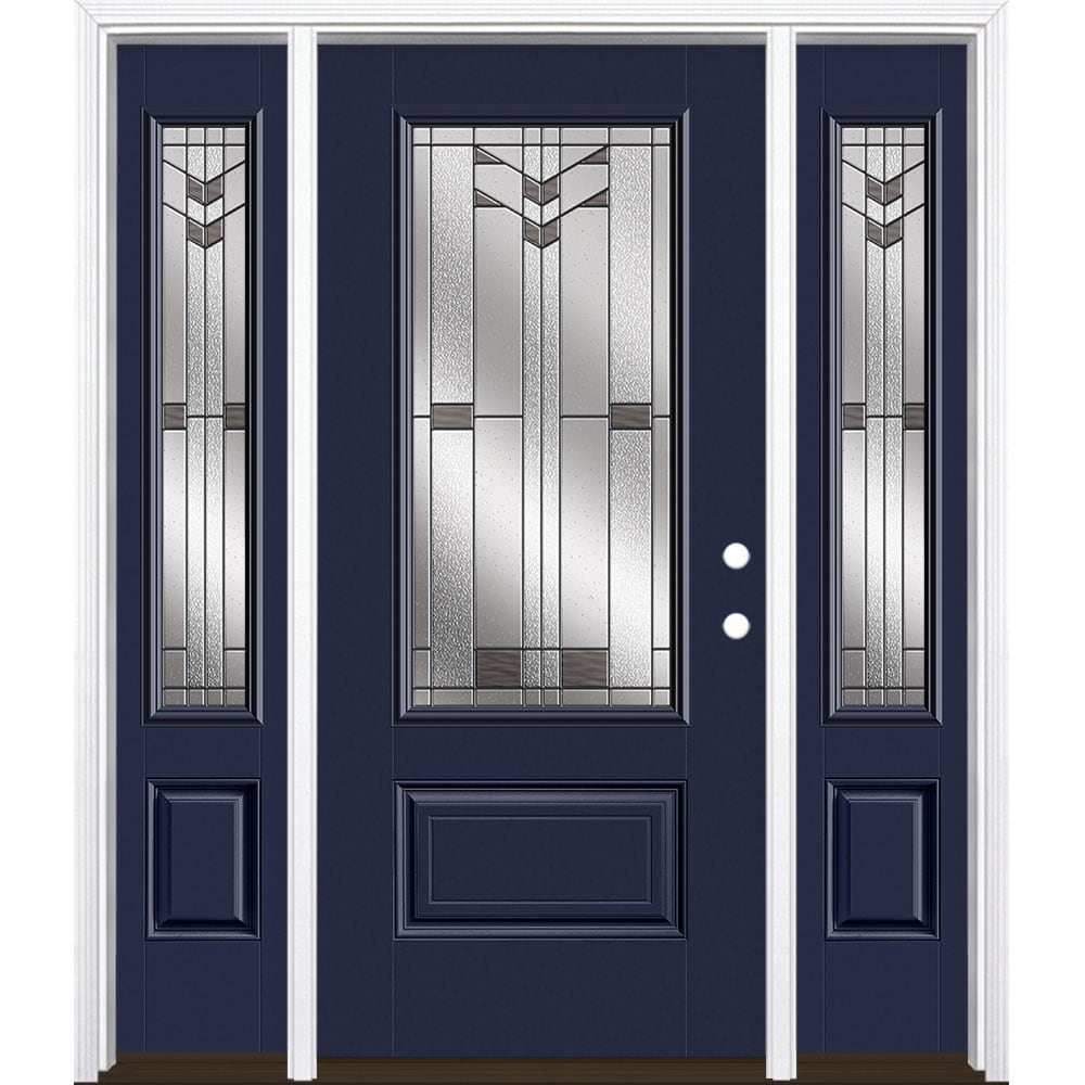 Masonite 3420393 Frontier 64-in x 80-in x 4-9/16-in Fiberglass 3/4 lite Left-hand inswing Eclipse Painted Prehung Front Door with Sidelights with Brickmould Insulating core