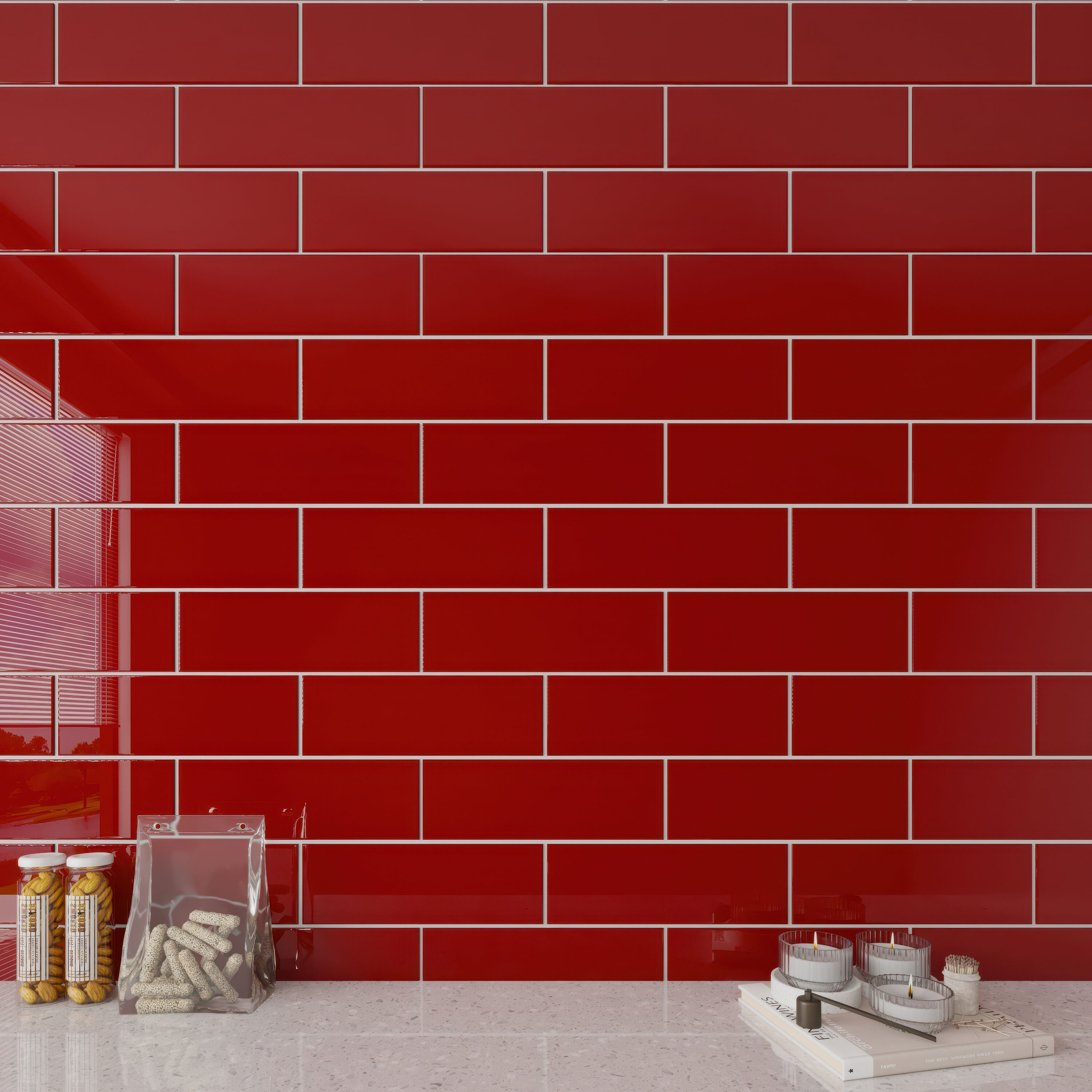 Giorbello G4122 Classic Premium Glass Subway Ruby red 4-in x 12-in Glossy Glass Subway Standard Wall Tile ( 5-sq ft Carton )