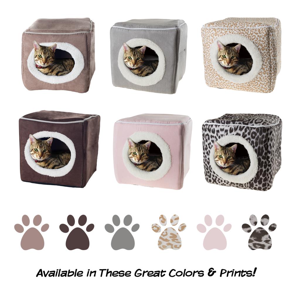 Medium Pink Velvet Enclosed Cat Bed with Foam Cushion