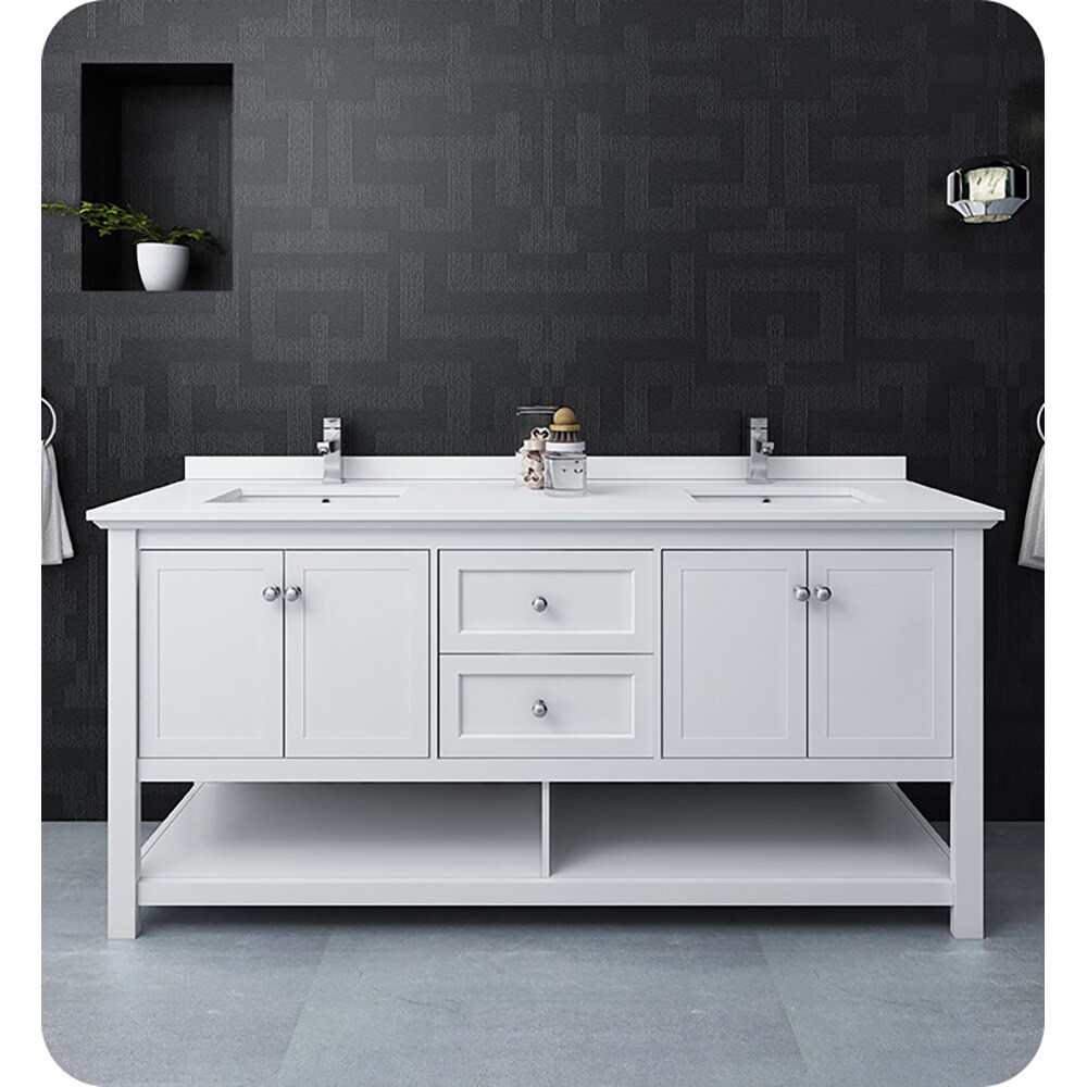 Manchester 72" White Solid Wood Double Sink Freestanding Vanity Base