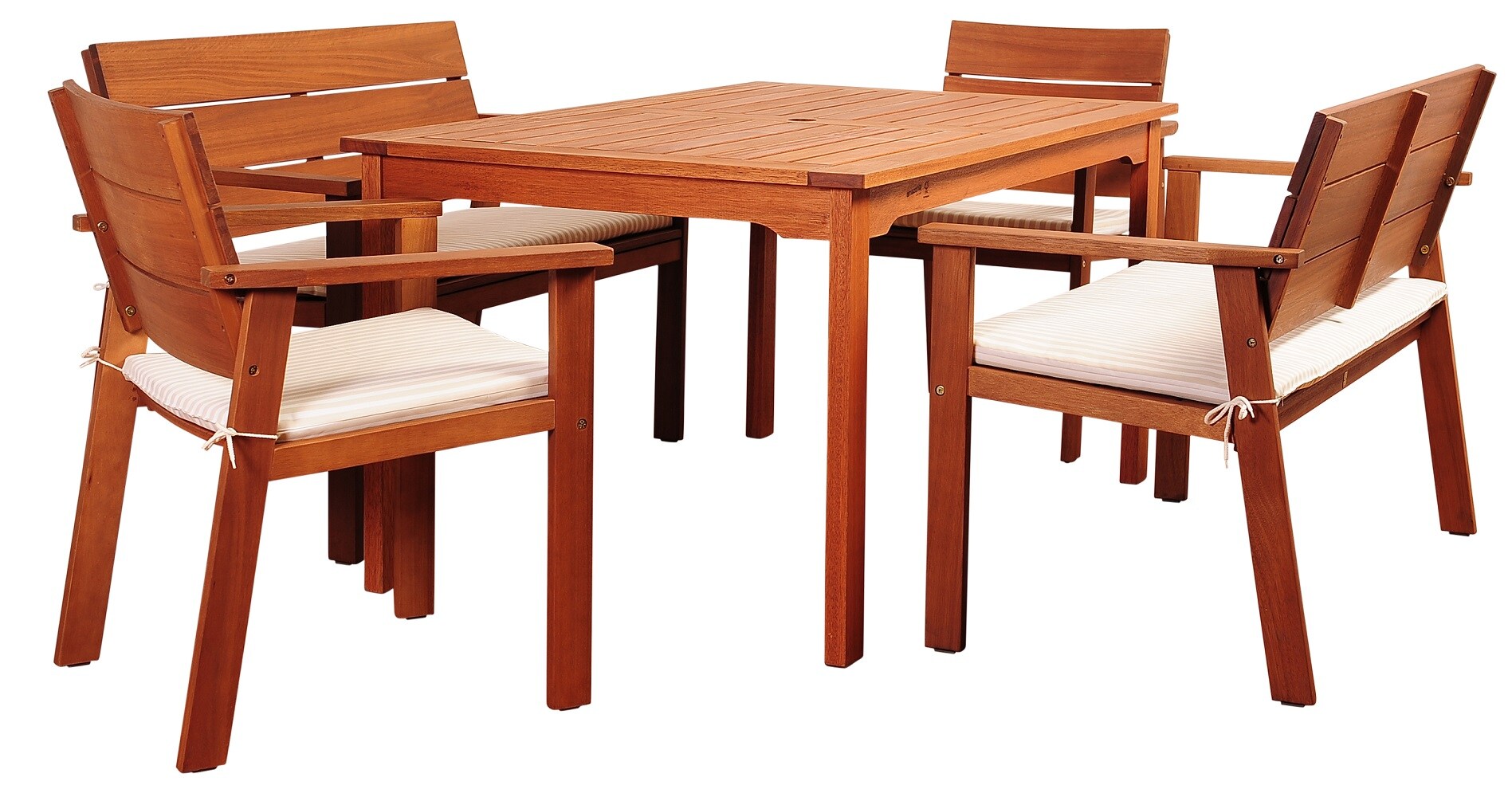 Envelor EN-IH-AMAZN5PC Amazonia 5-Piece Brown Patio Dining Set Wood Rectangle Table with 6 White Cushions Stationary Chairs