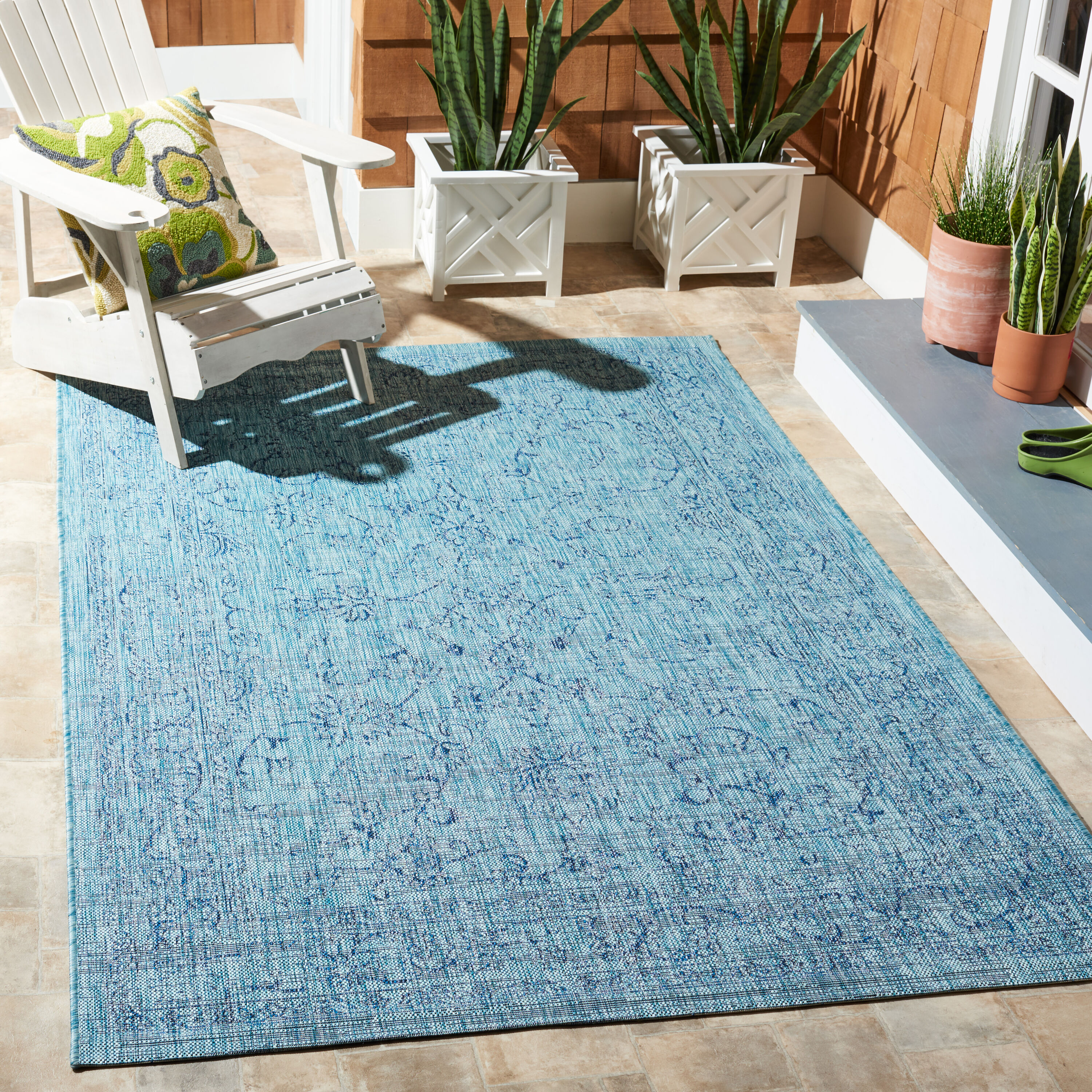 Safavieh CY8680-39412-3 Courtyard 3 x 5 (ft) Loomed Synthetic Aqua/Navy Rectangular Indoor/Outdoor Floral Tropical Area rug