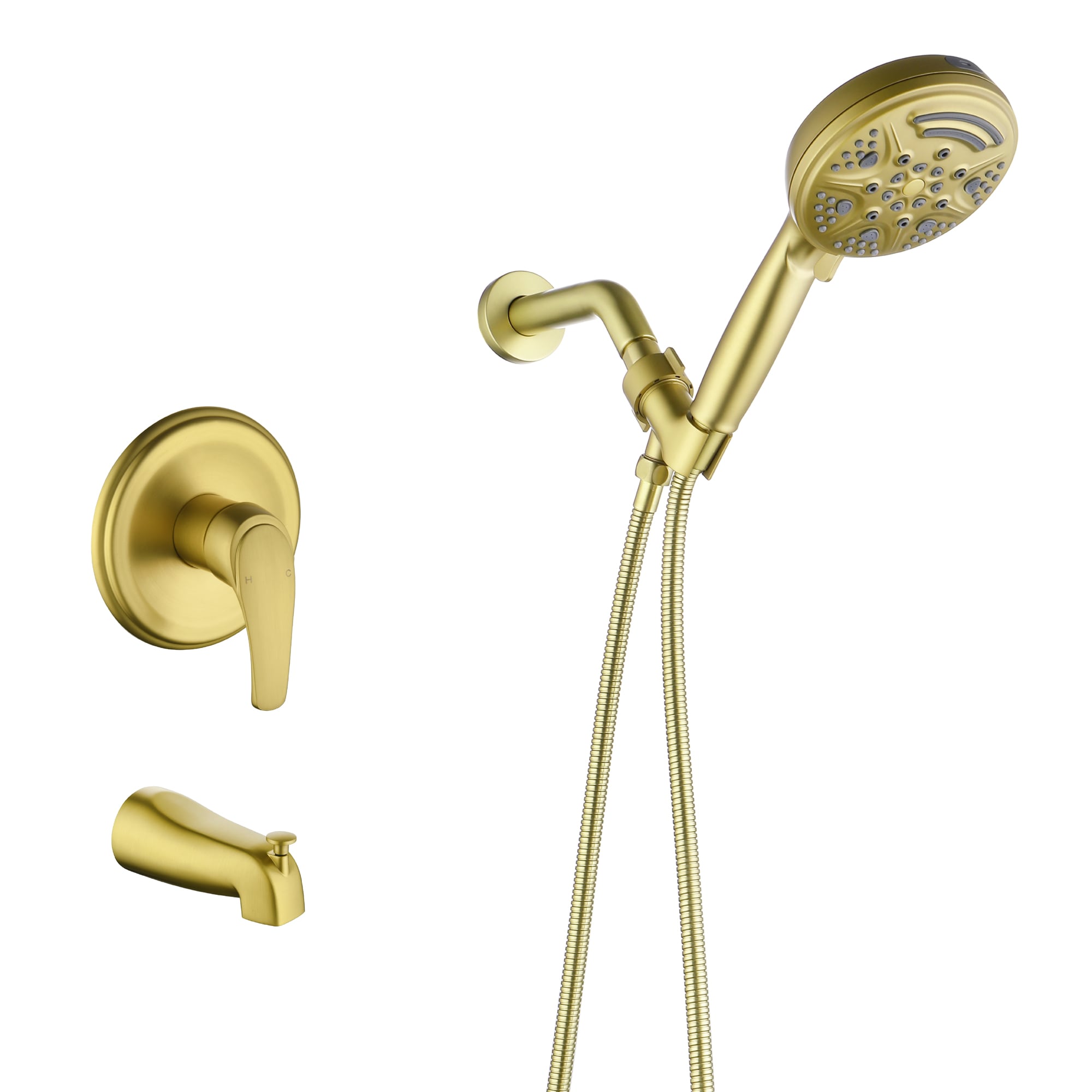 Nestfair SMD046G 9 -Settings Brushed Gold 5-in Round Handheld Rain Shower Head 1.8 GPM