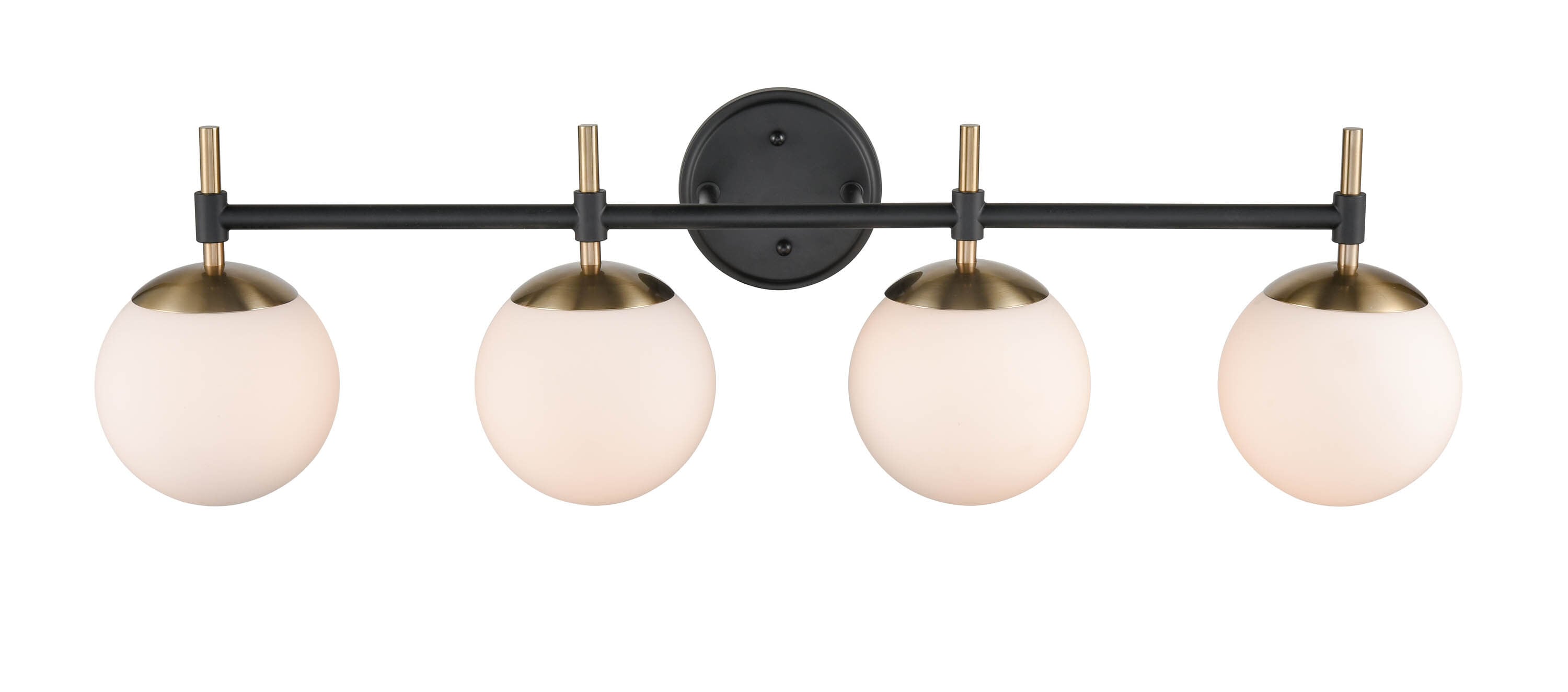 33" Matte Black and Modern Gold Dimmable Vanity Light with Glass Globe Shades