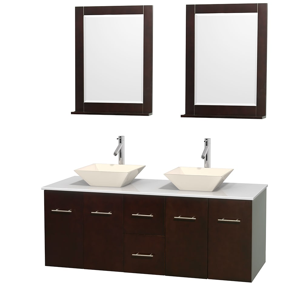 Wyndham Collection WCVW00960DESWSD2BM24 Centra 60-in Espresso Double Sink Bathroom Vanity with White Engineered Stone Top (Mirror Included)