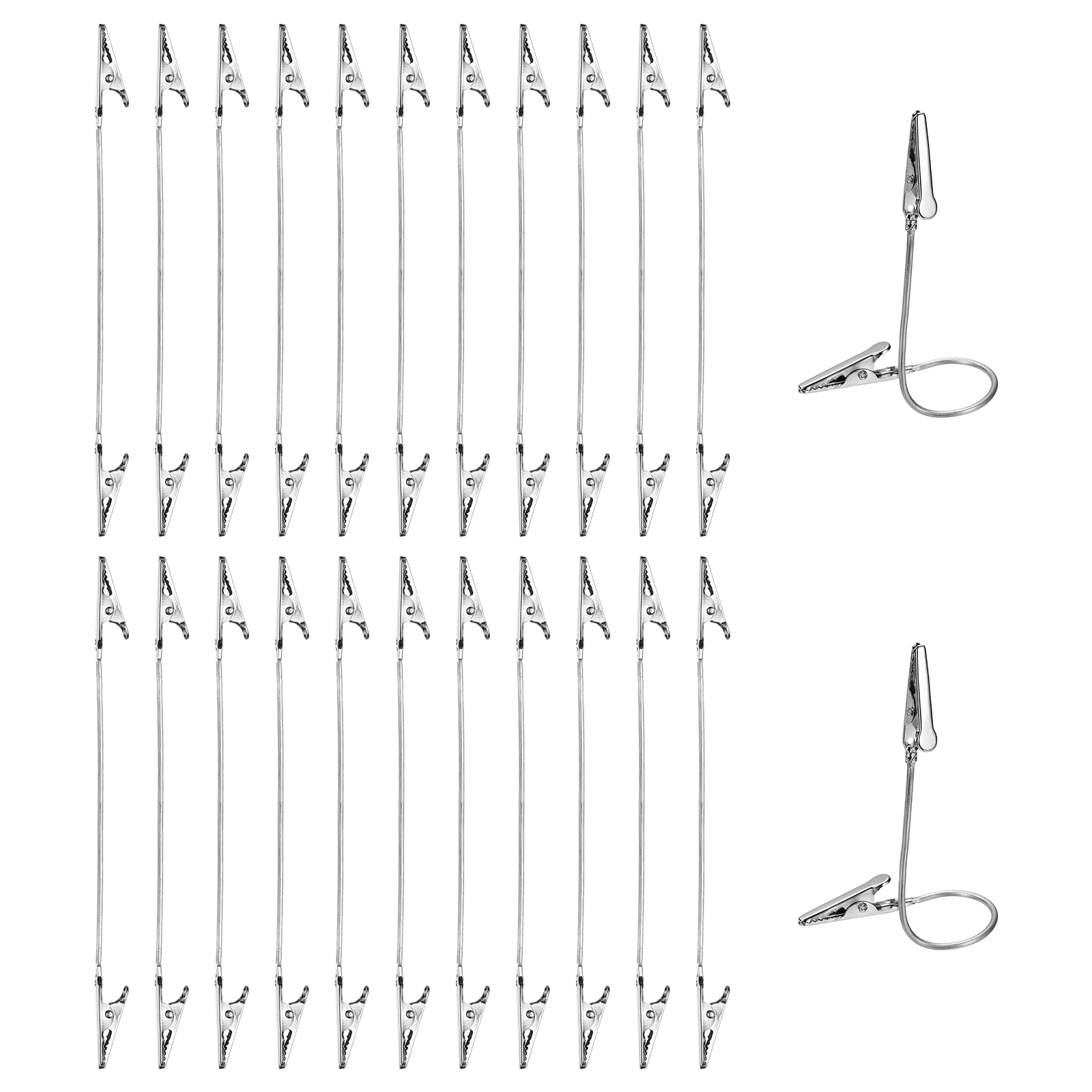 PATIKIL 24pcs Double Alligator Clip Long Tail Aluminum Wire Metal Alligator Clips Bendable Double Sided Clamp Sticky Notes Clamps for DIY Card Photo Sticky Notes Display Silver
