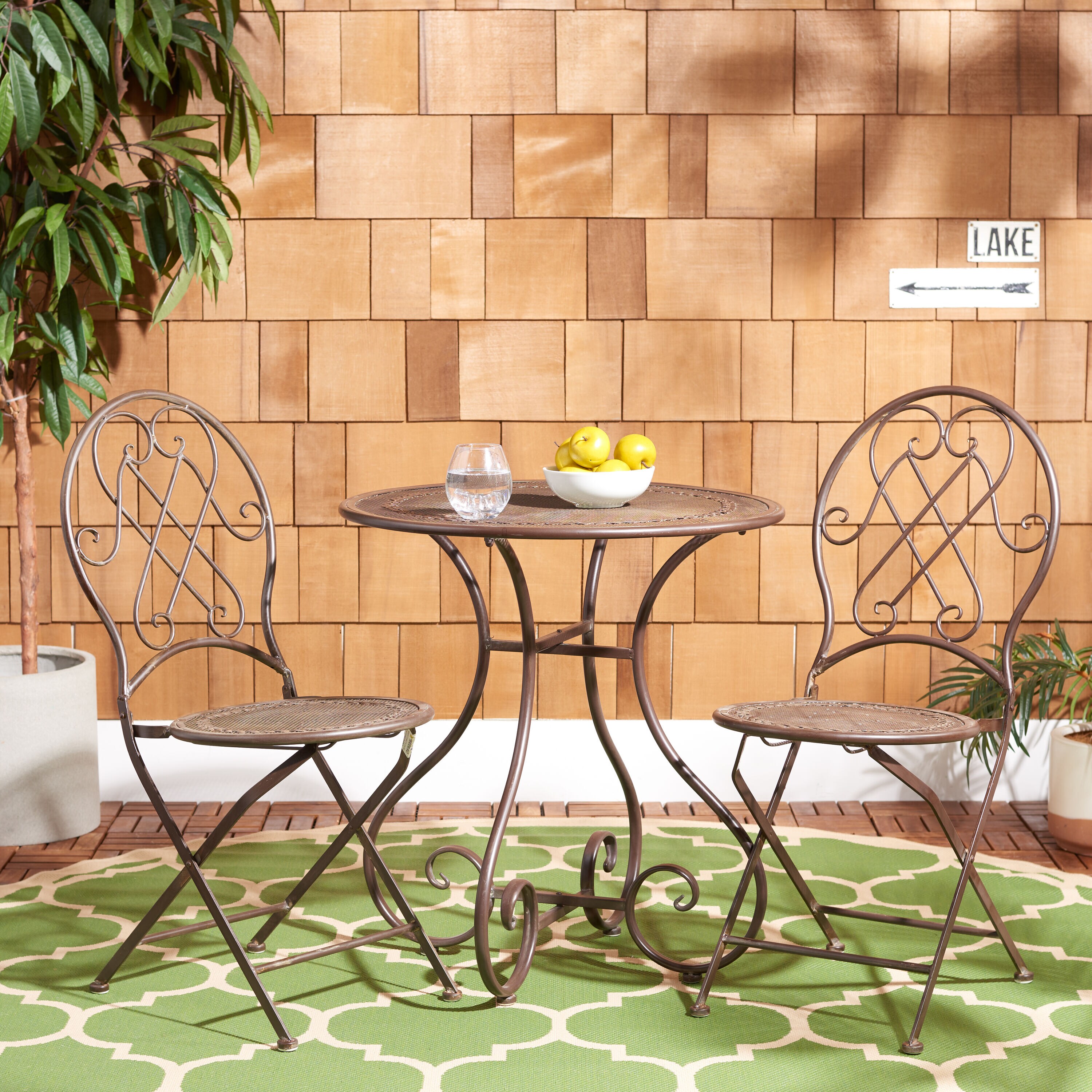 Safavieh PAT5031B Patio 3 -Piece Patio Conversation Set