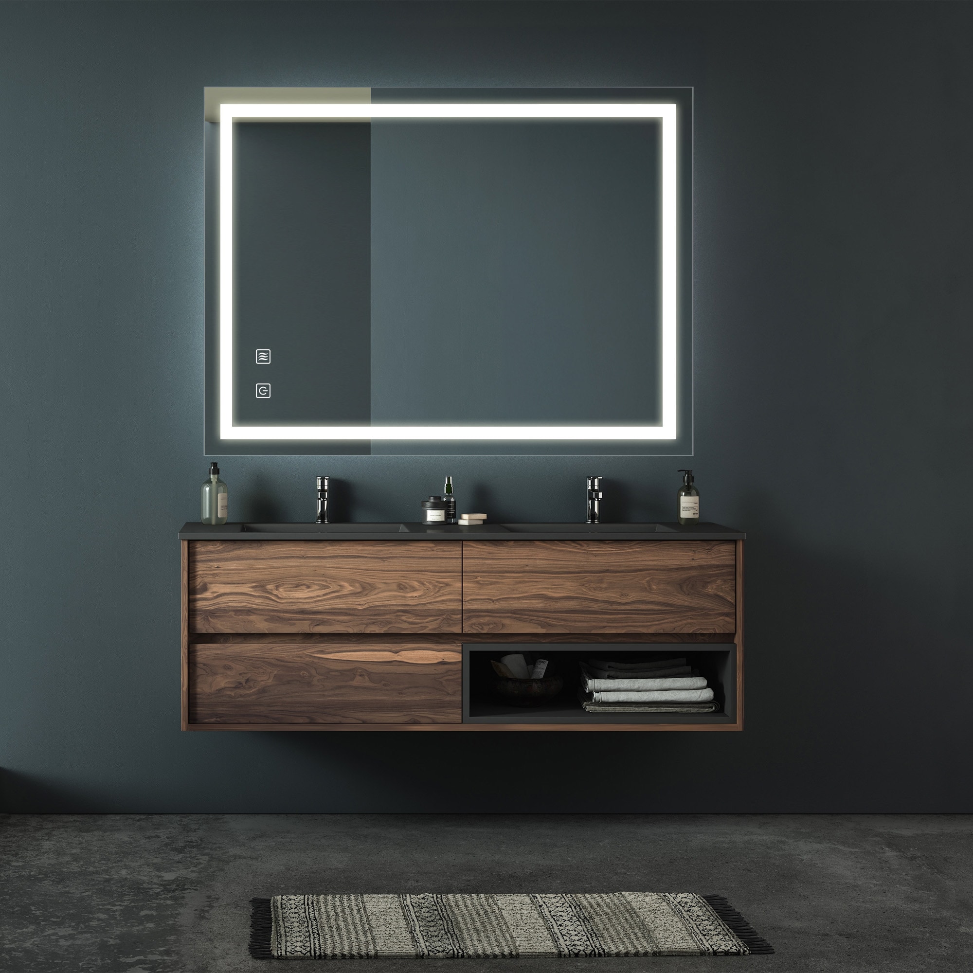 Bayfeve BF-10830-MIR 36-Inches x 28-Inches Polished Frameless Rectangle Dimmable Lighted Fog Free Bathroom Vanity Mirror ( Silver )