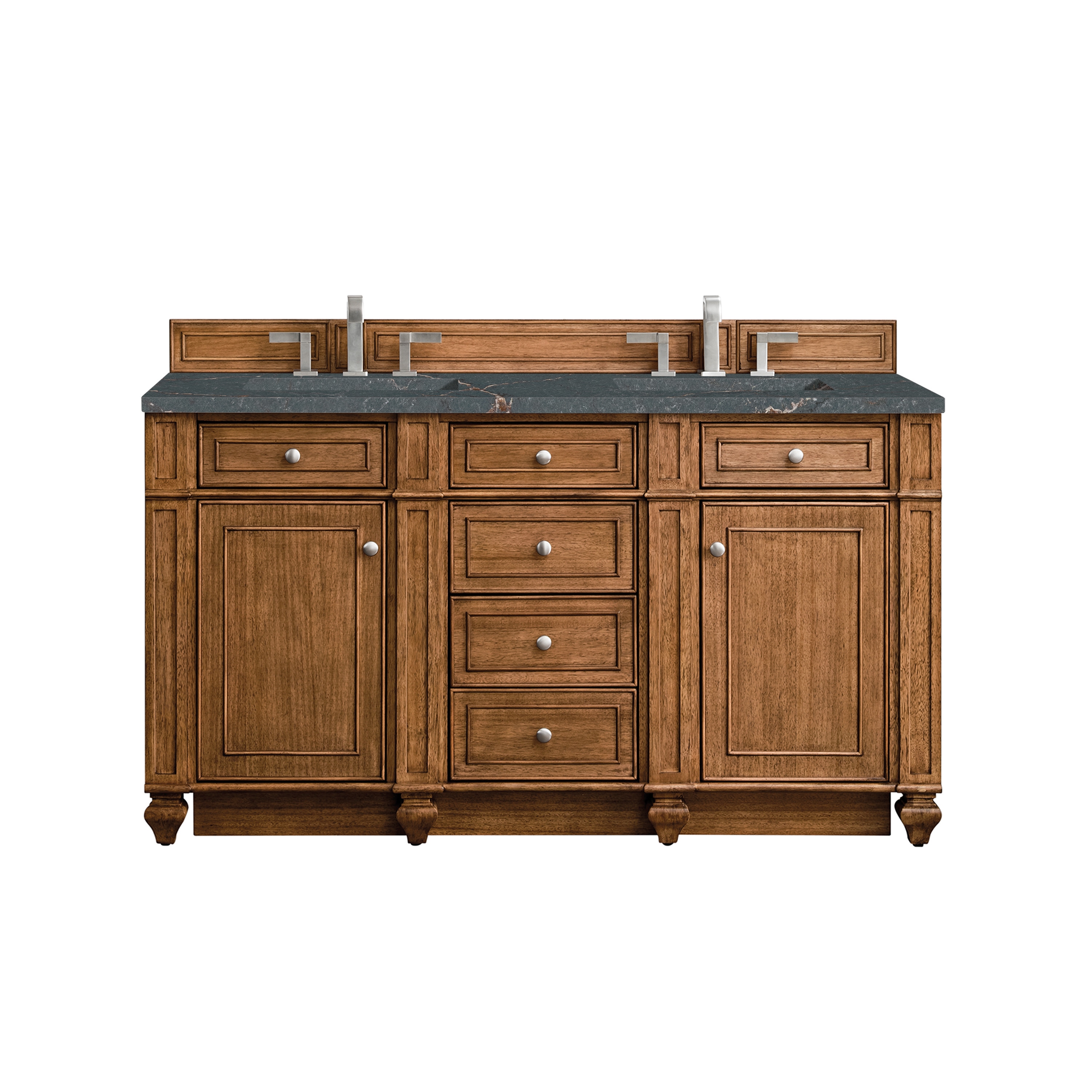 James Martin Vanities 157-V60D-SBR-FPBL Bristol 60-in Saddle Brown Undermount Double Sink Bathroom Vanity with Parisien Bleu Quartz Top