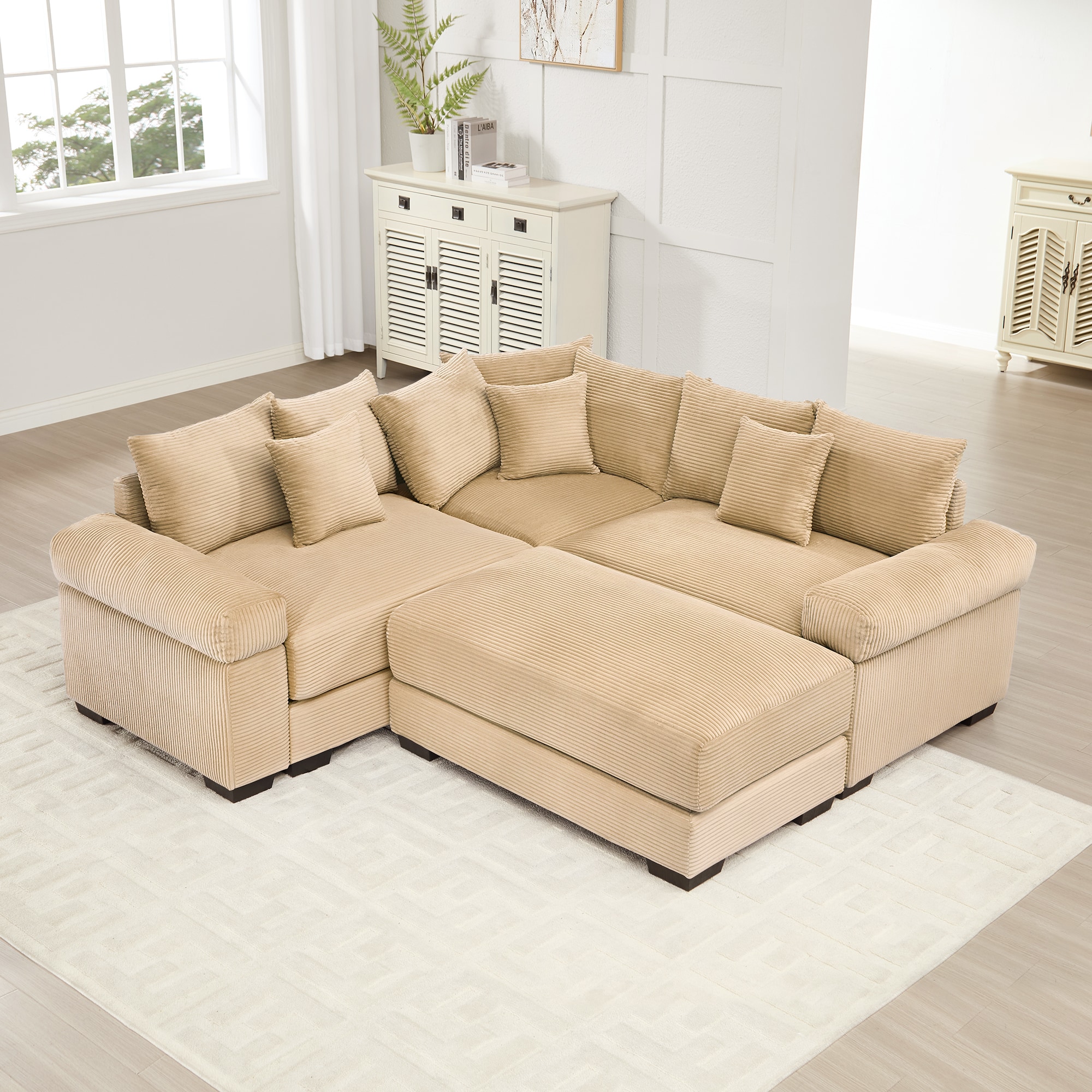 Homy Casa OCMSCM CA OCMSCM Warm Camel Oversized Cloud Modular Sectional Couch Convertible Sectional with Deep Seat Extra-Wide Armrests 10 Throw Pillows Premium Corduroy Fabric