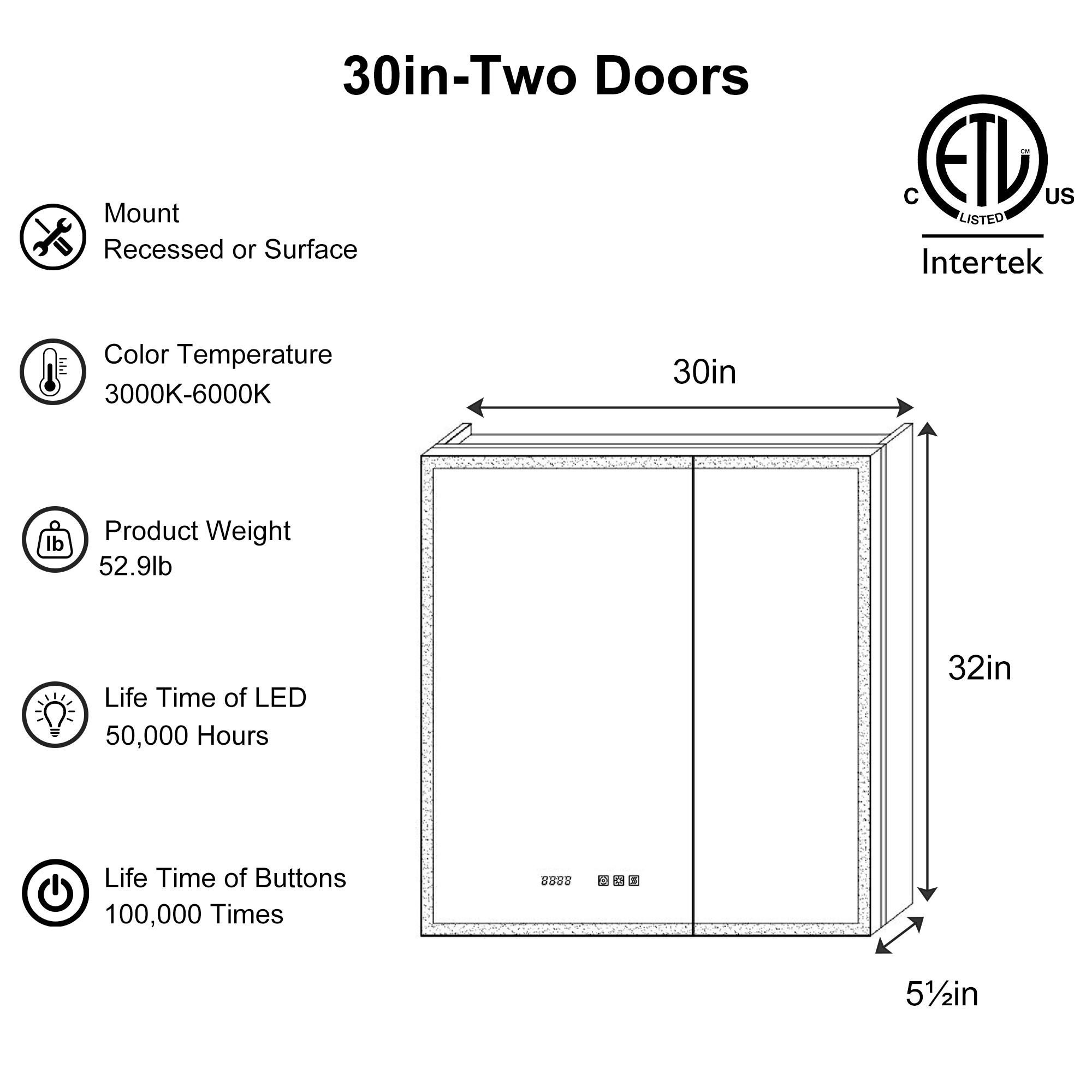 ExBrite LWSDHMC3032V6TX Bathroom-Medicine-Cabinets - View #3
