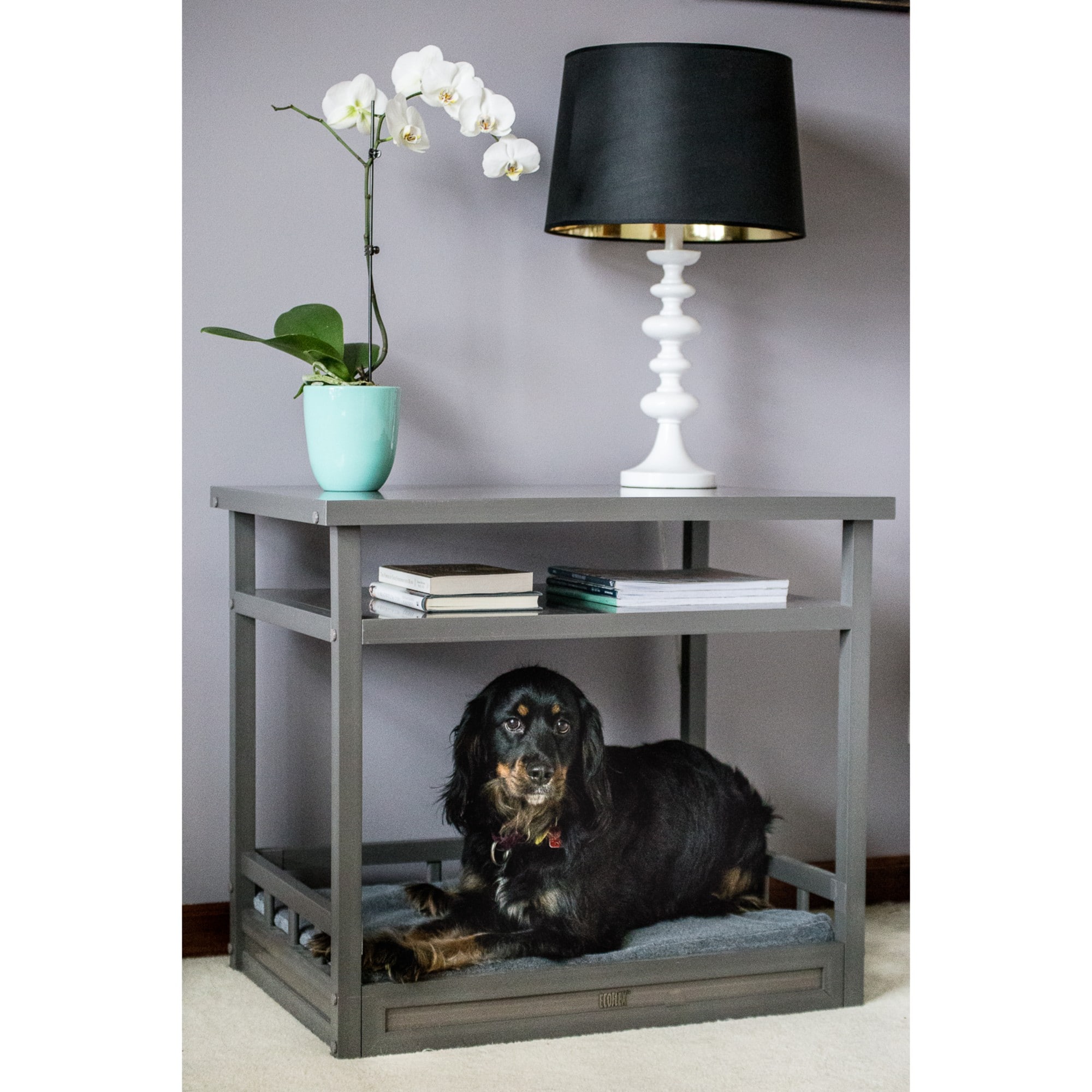 Grey ECOFLEX Elevated Orthopedic Dog Bed Nightstand
