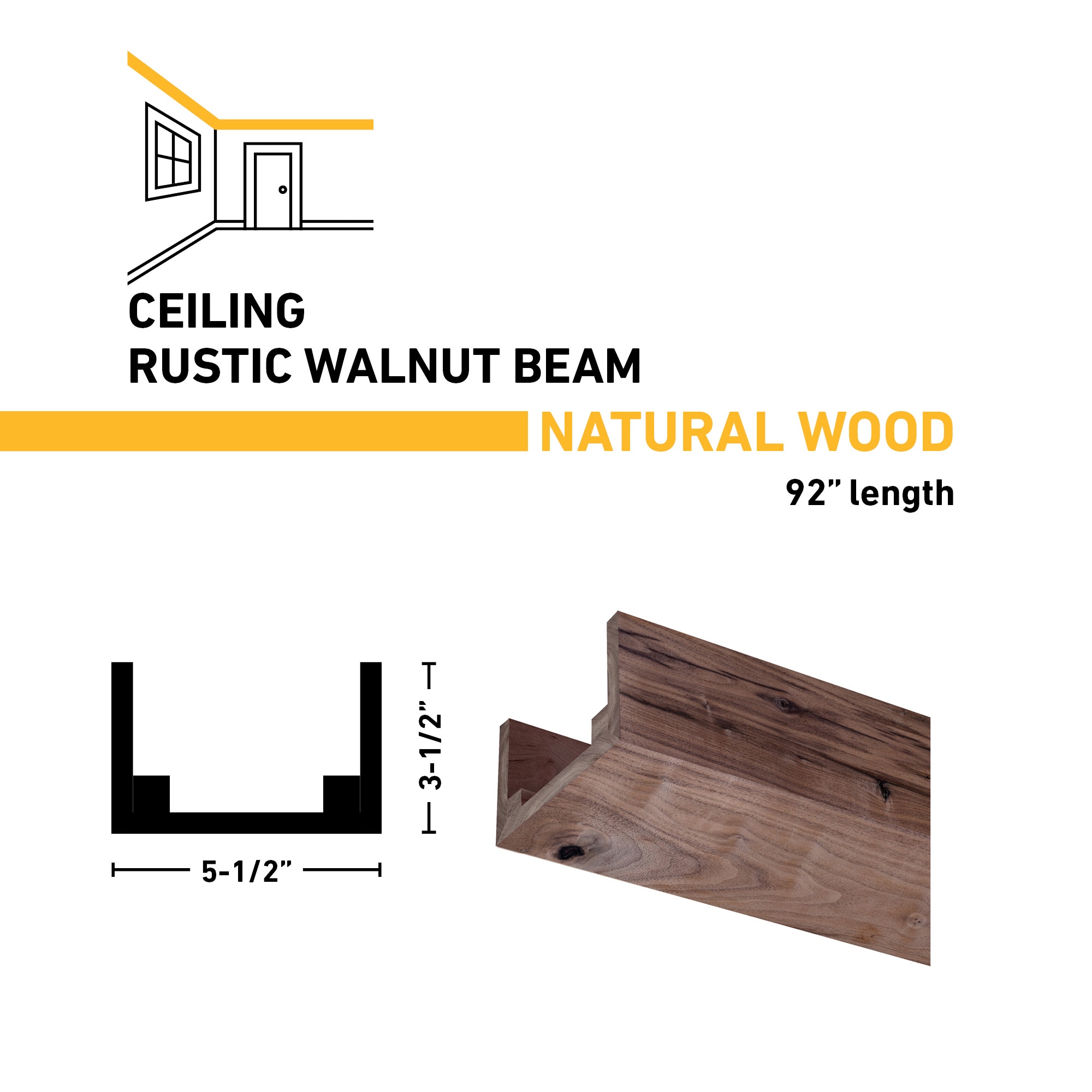 Rustic Walnut Unfinished U-Shaped Decorative Beam