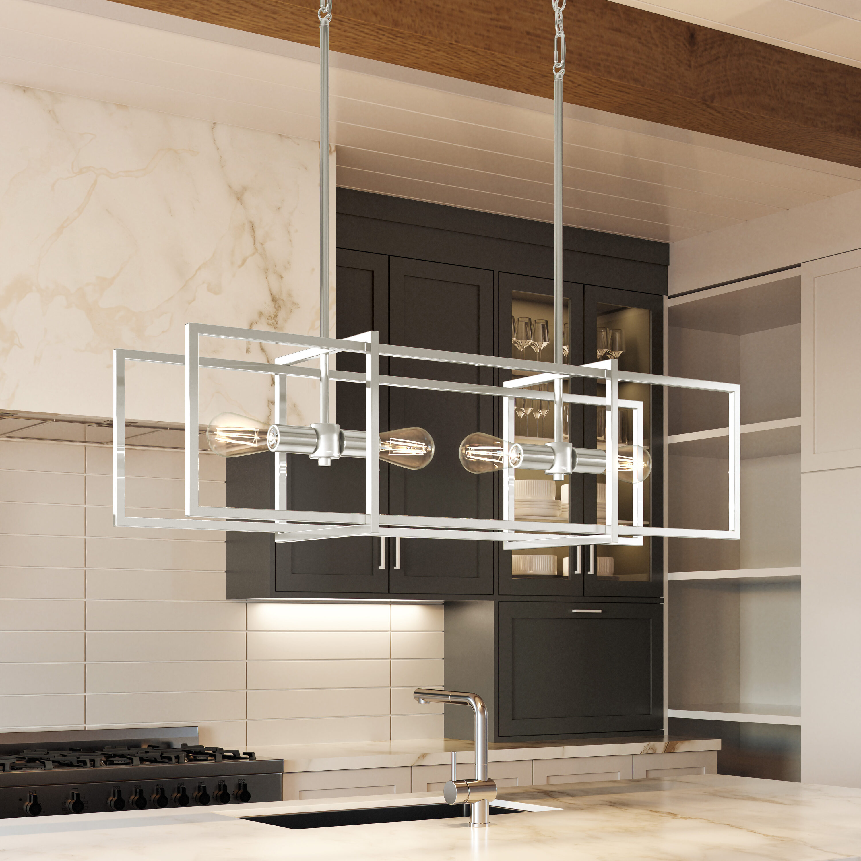 Quoizel LWS7804A1 Renford 4 -Light Brushed Nickel Transitional For Use in Bedrooms, Dining Rooms, Foyers, Kitchens, Living Rooms Chandelier
