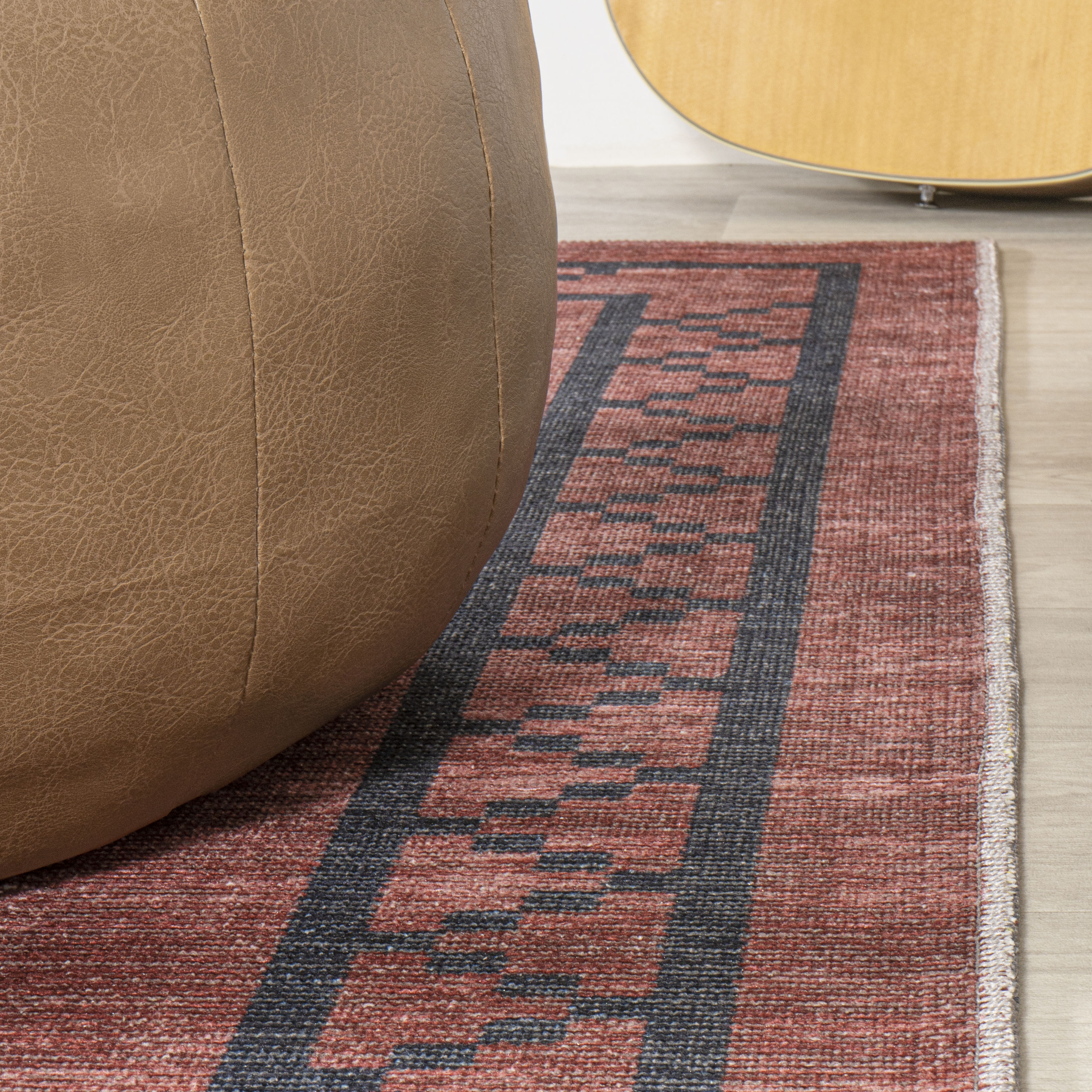 Korsa Red and Dark Gray Geometric 9' x 12' Washable Area Rug
