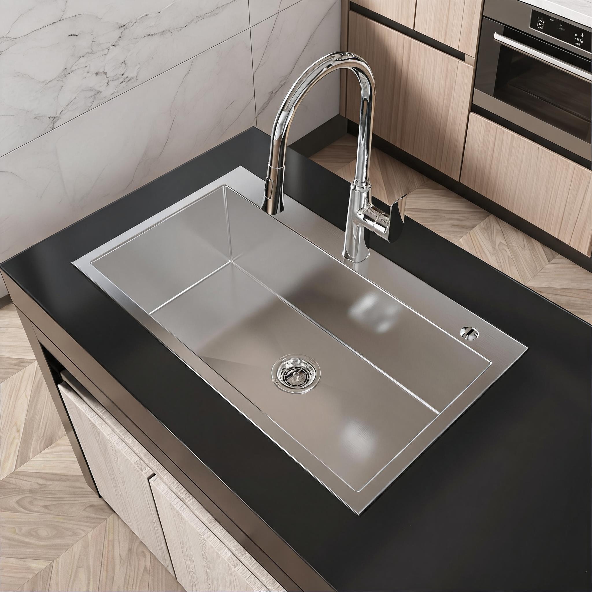 Watnature 32 times 19 Inch Single Bowl Overmount Kitchen Sink Handmade Slate Gray Stainless Steel #ZBQMIUXFN98A
