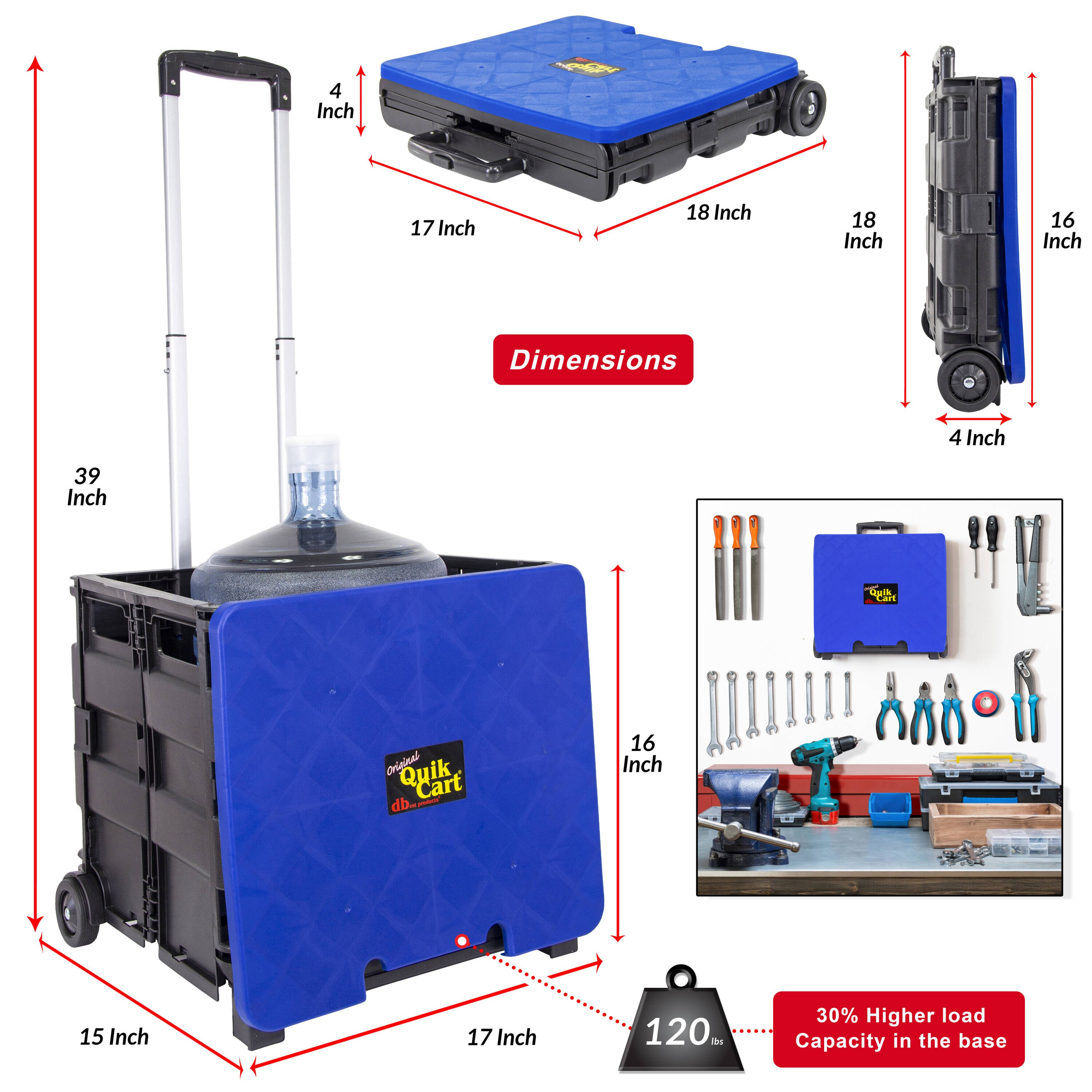 Blue Aluminum and Plastic Collapsible Rolling Cart with Lid