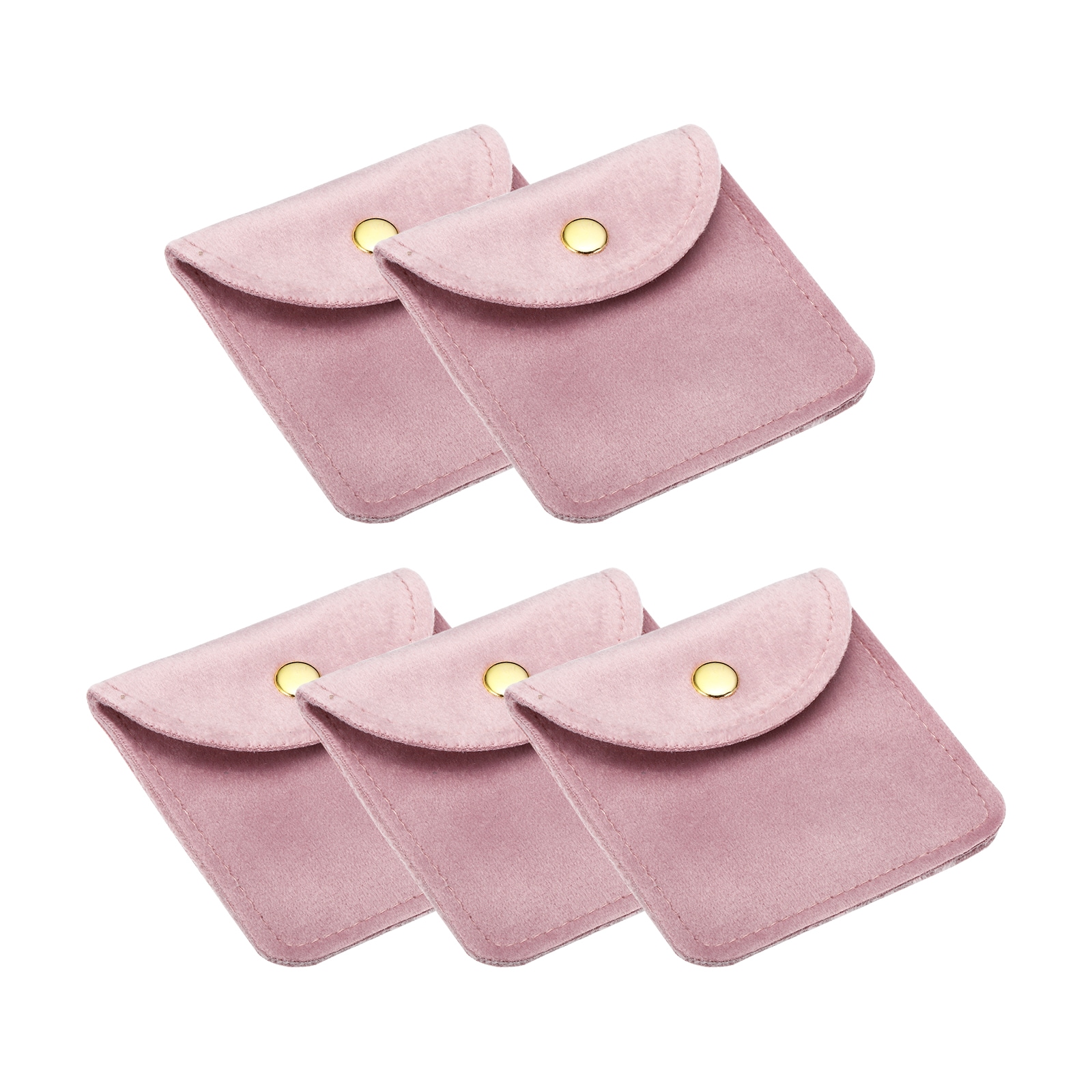 PATIKIL 8x8cm Jewelry Pouches with Snap Button 5pcs Velvet Jewelry Pouches Portable Soft Storage for Necklace Bracelet Earring Watch Rings Brooch Pink