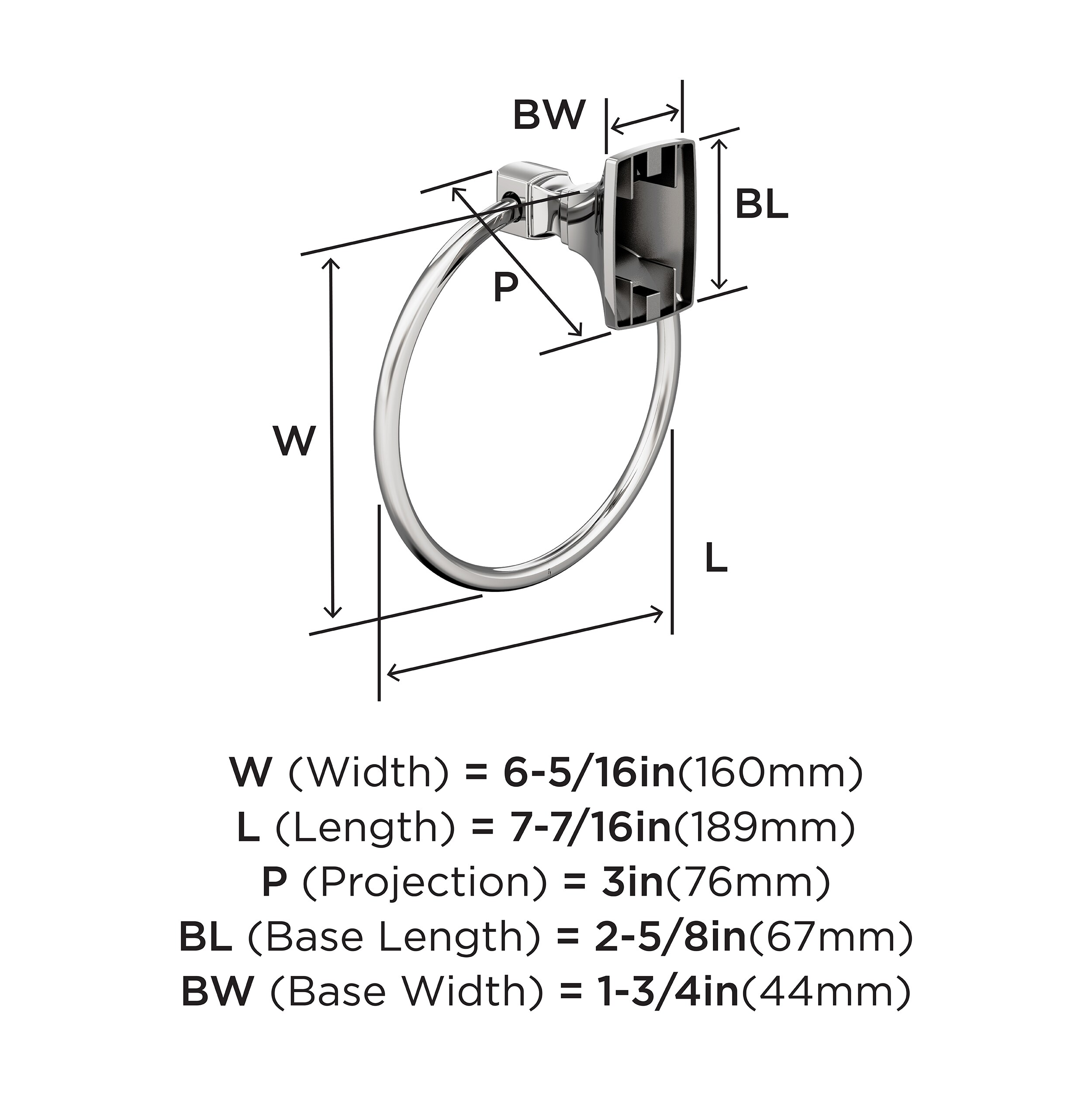 Chrome Wall Mounted Towel Ring with 7-7/16 inch Width