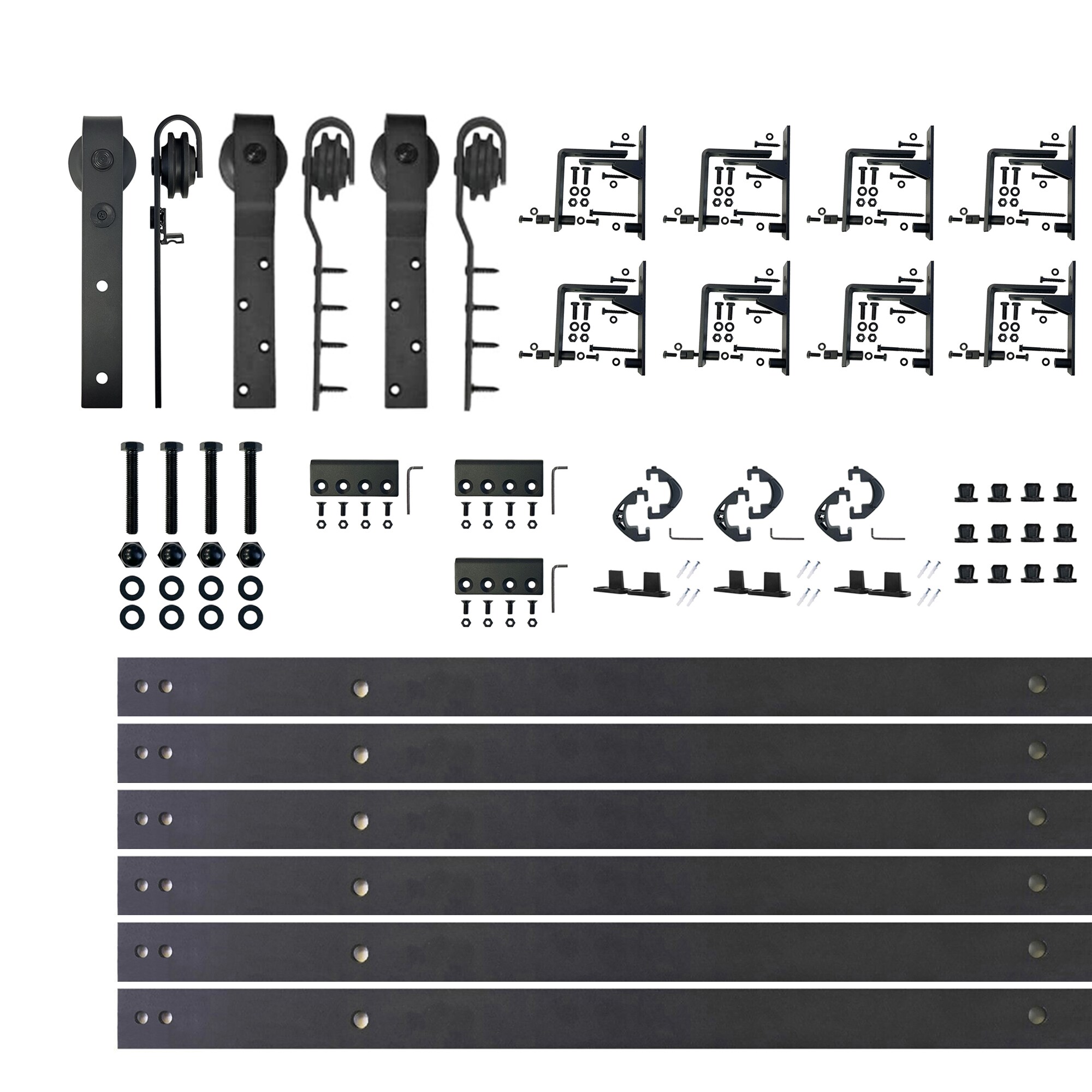 HOMACER YT7TGH132C 132-in Rustic black Black Indoor J-strap Triple bypass Barn door hardware kit