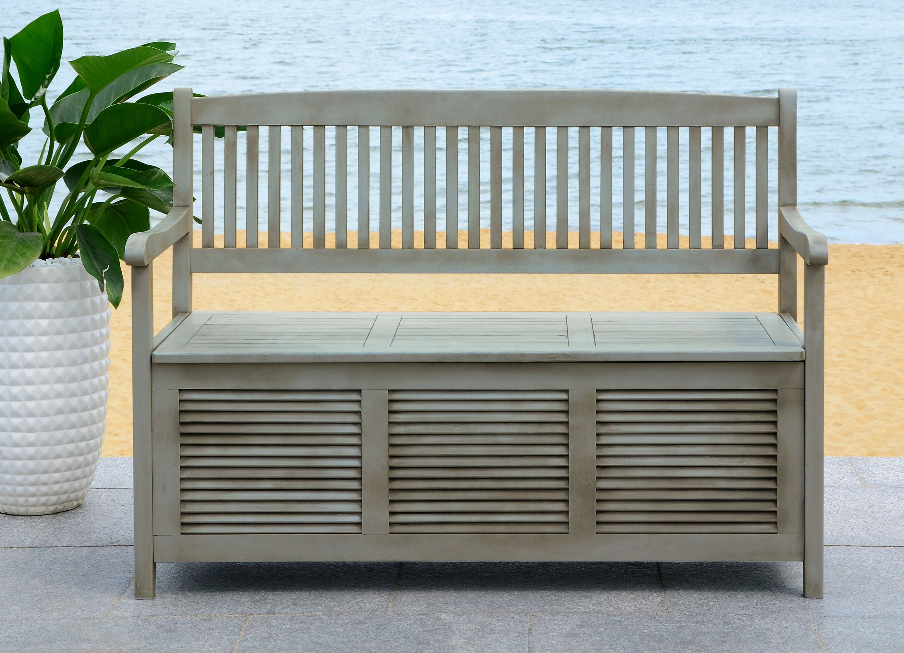 Transitional Gray Acacia Wood Storage Bench - 50"