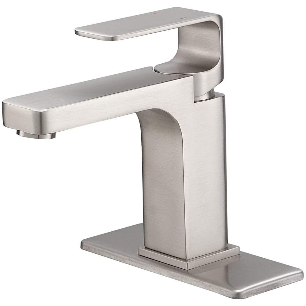 BWE A-96037-N Brushed Nickel Single hole 1-handle WaterSense Low-arc Commercial/Residential Handle Bathroom Sink Faucet with Drain with Deck Plate