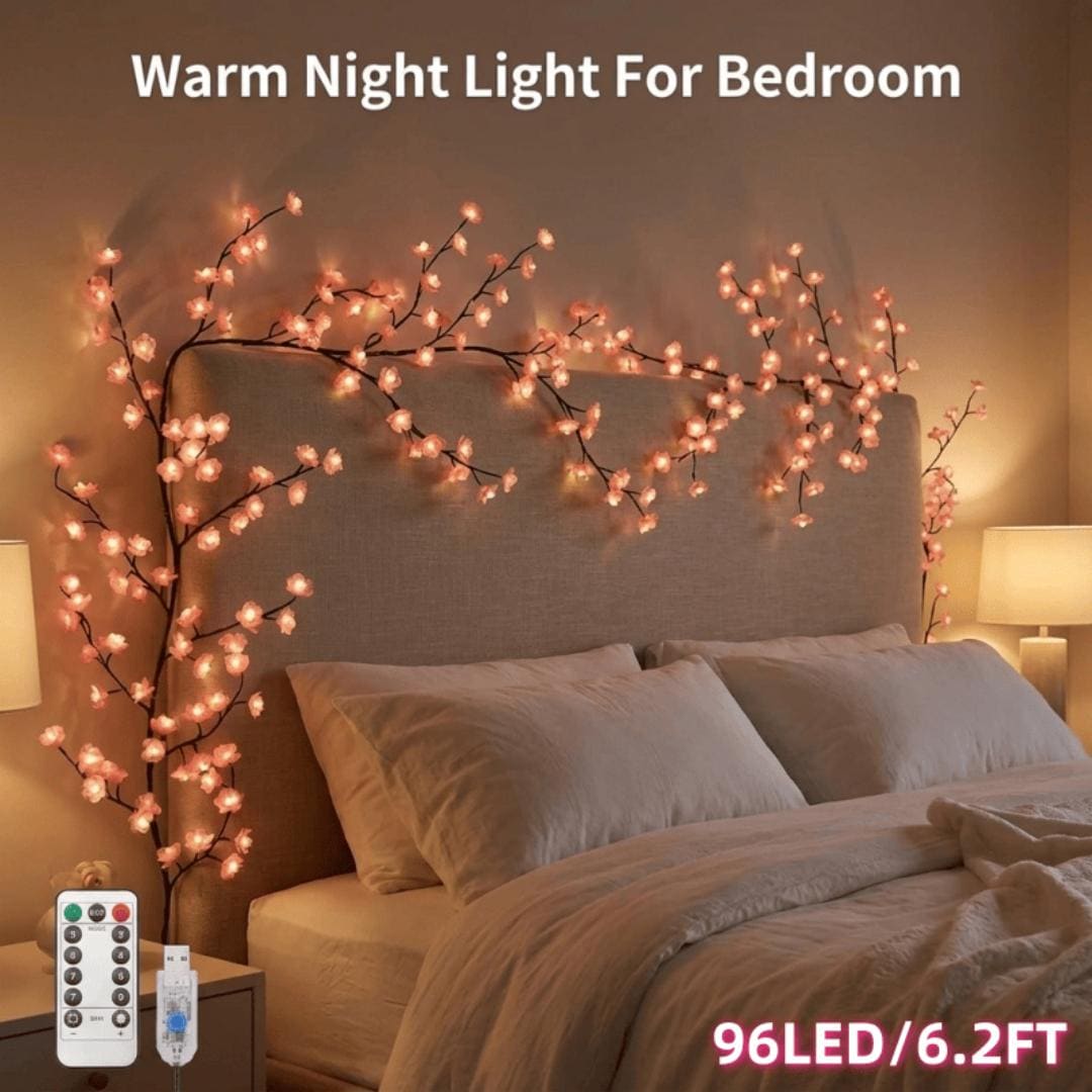 BEARSOLIM LED Cherry Blossom Tree Branch Lights Remote 8 Modes Wall Bedroom Christmas Decor