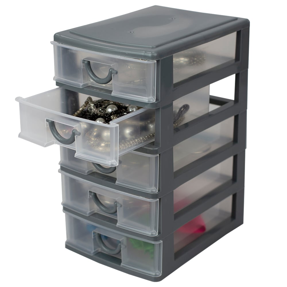 Home Basics Grey Storage Drawer Tower 9.25-in H x 6.8-in W x 5.25