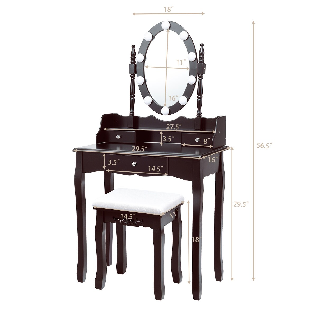 Costway CSHY001329 Bedroom-Vanities - View #3