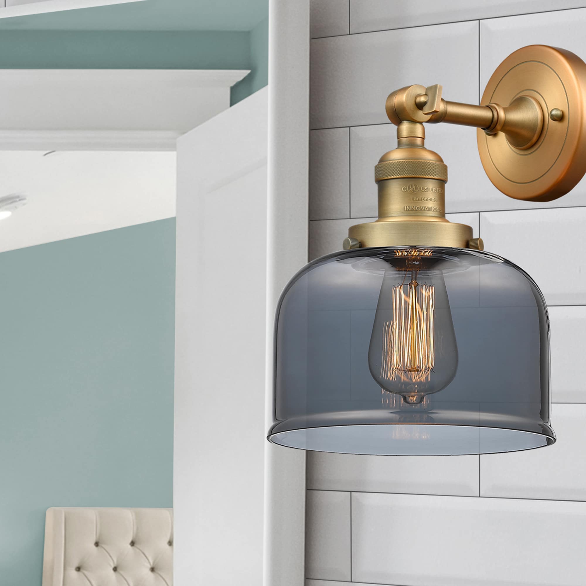 Innovations Lighting 203-BB-G73 Bell 8-in W 1 -Light Brushed Brass Industrial Wall Sconce