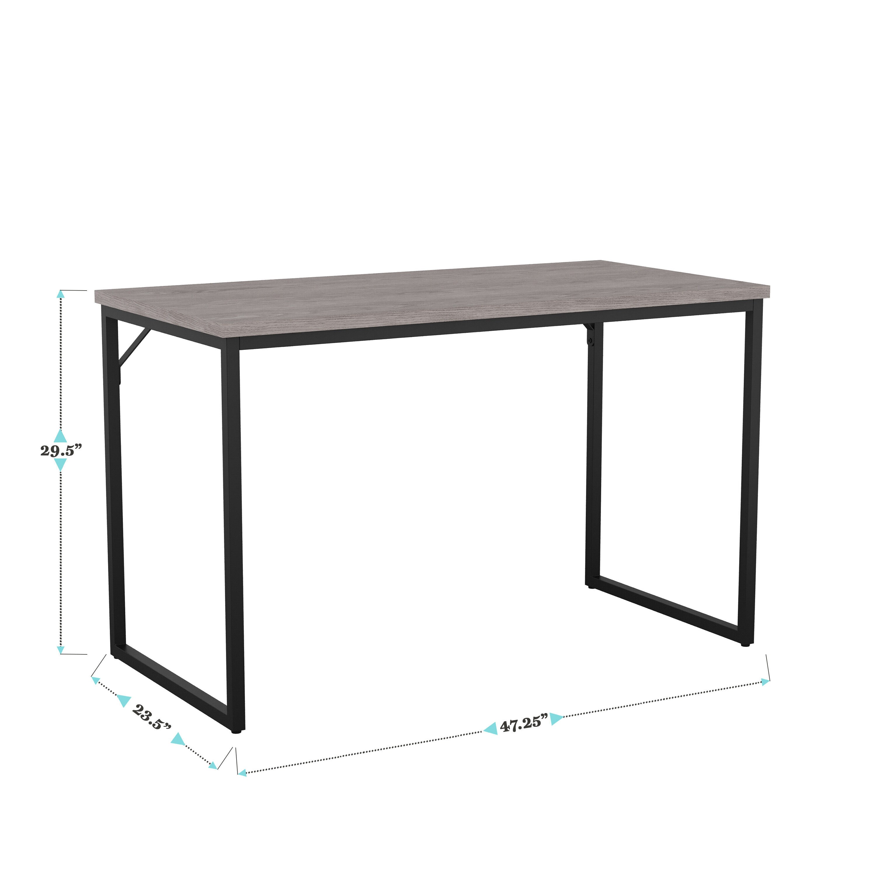 Gray Wood Grain Parsons Desk with Oil Rubbed Bronze Frame