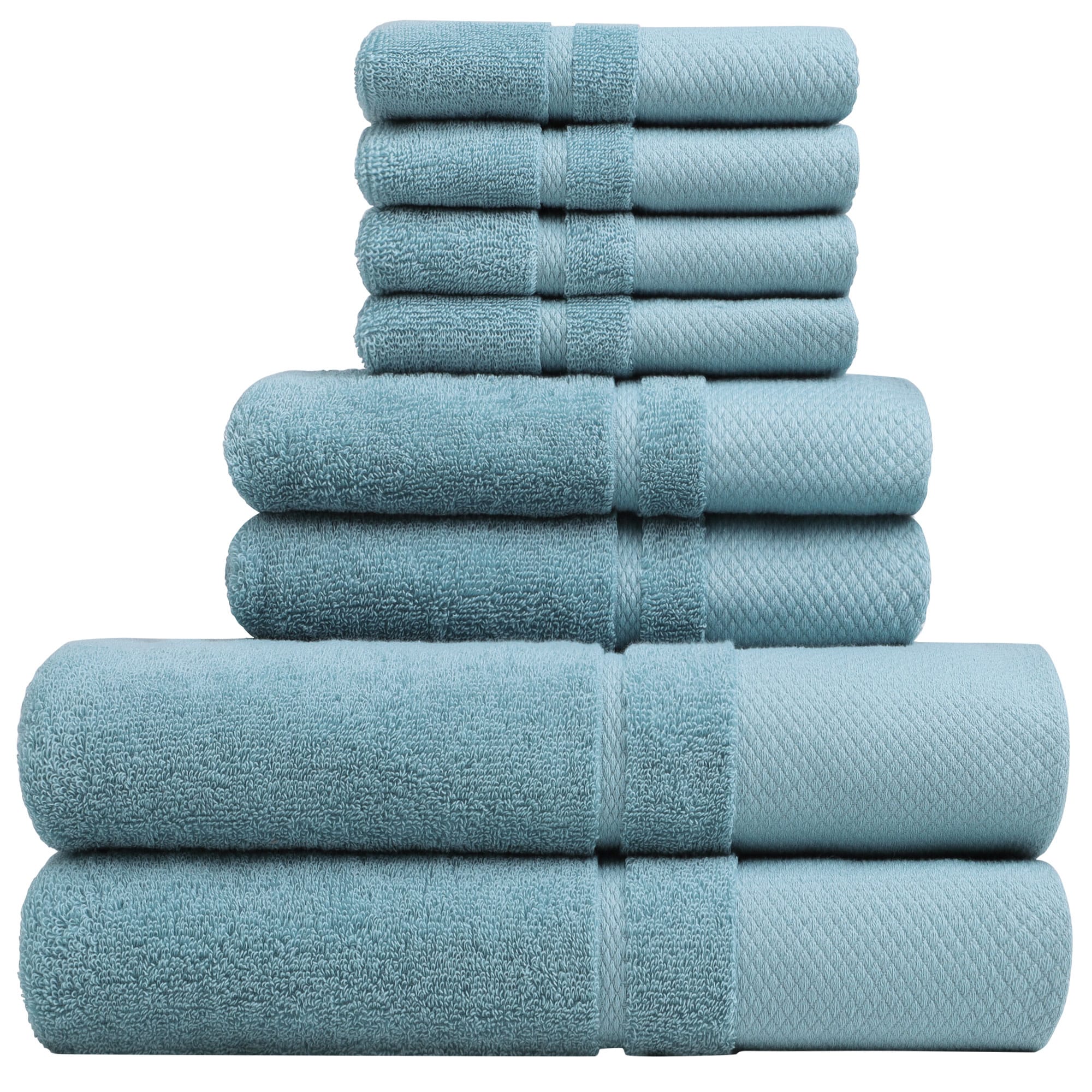 Unique Bargains Combed Cotton 8pcs Towel Set Contains 2 Hand Towels 14x30 Inch 2 Bath Towels 27x54 Inch 4 Wash Cloths 13x13 Inch - 600 GSM Bath Towels Set Saxe Blue
