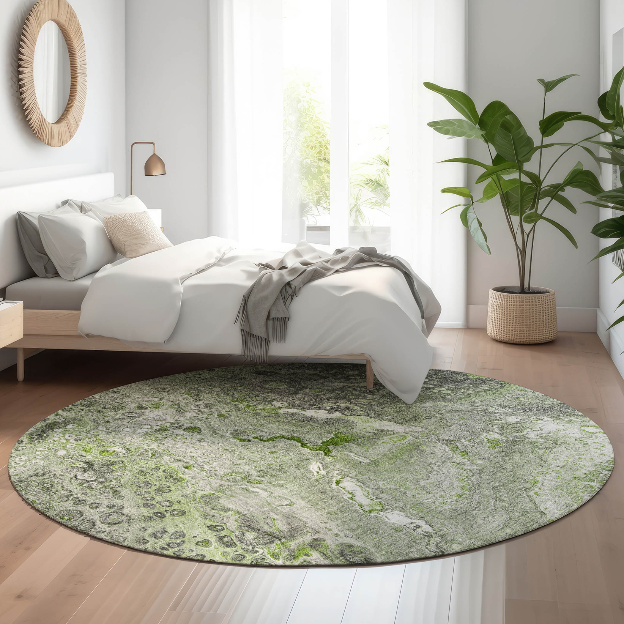 Addison Rugs AMF588AL8RO Mayfield AMF588AL 8 x 8 (ft) Loomed Polyester Aloe Round Indoor Geometric Machine washable Area rug