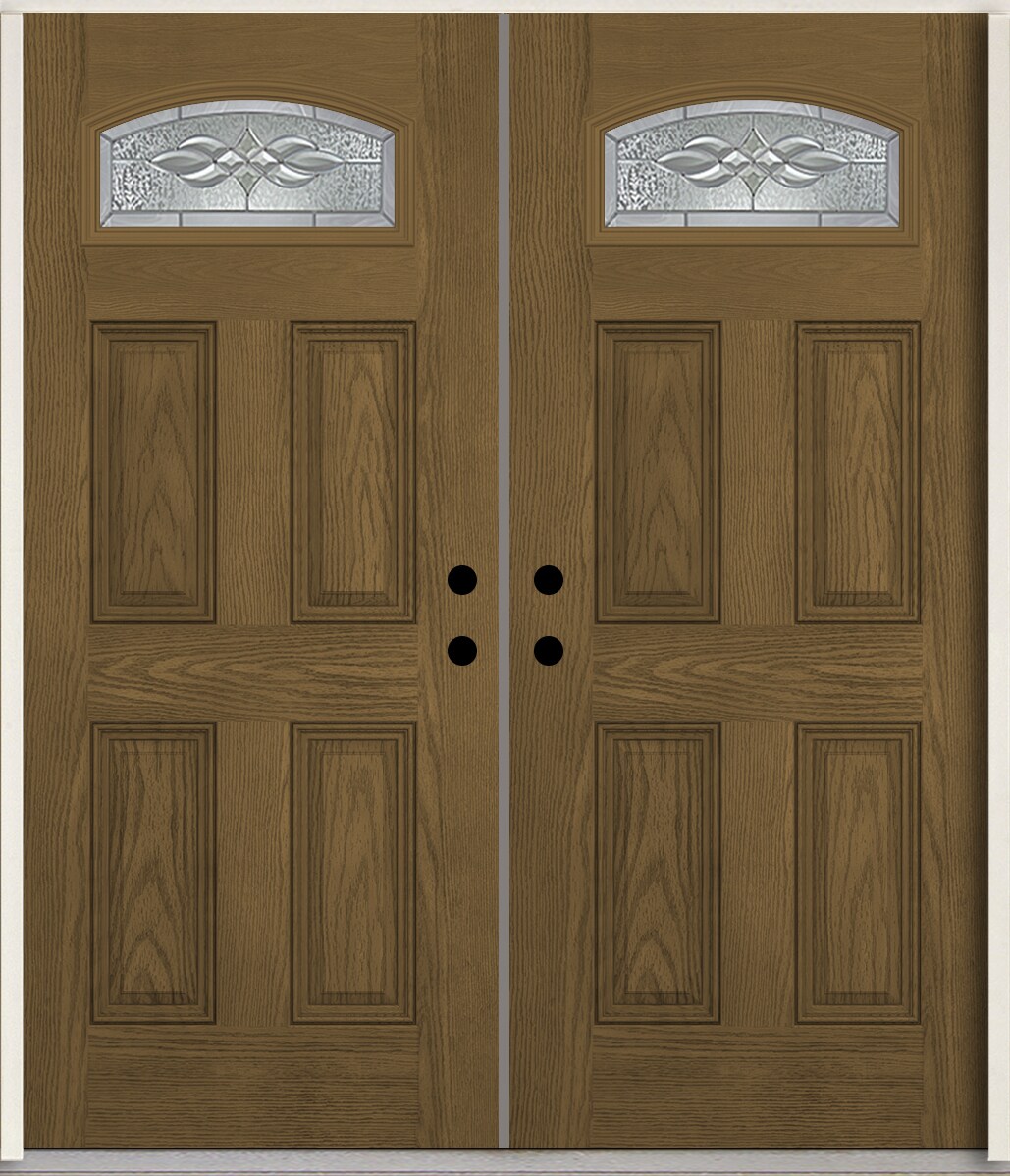 RELIABILT LO963830 Hampton 72-in x 80-in x Fiberglass 1/4 lite Left-hand inswing Walnut Stain Stained Prehung Double Front Door Insulating core