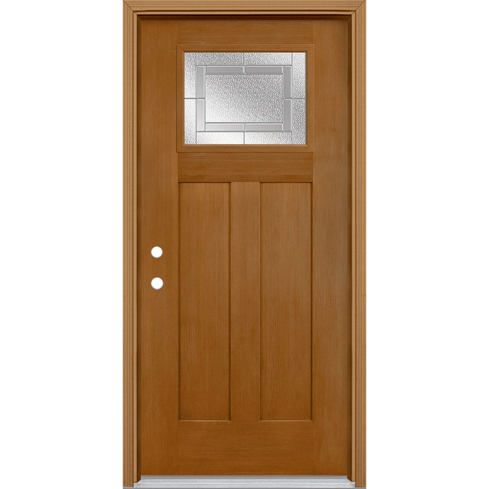 Masonite 3419800 Focus 36-in x 80-in x 4-9/16-in Fiberglass Craftsman Right-hand inswing Oakcrest Stained Prehung Front Door with Brickmould Insulating core