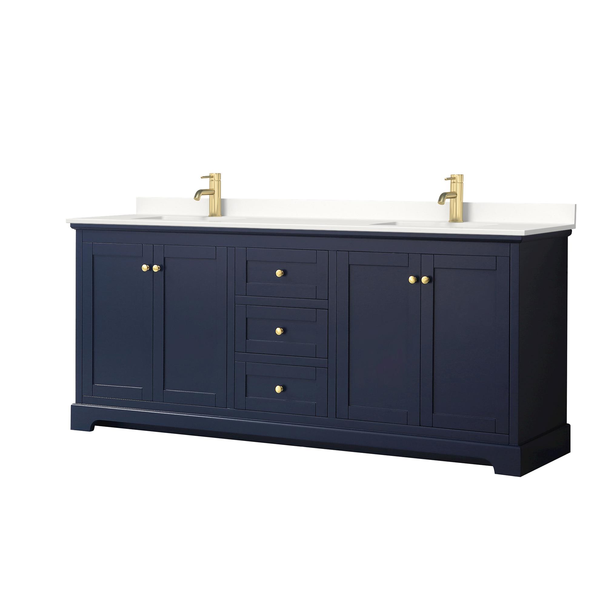 Wyndham Collection WCV232380DBLWQUNSMXX Avery 80-in Dark Blue Undermount Double Sink Bathroom Vanity with White Quartz Top
