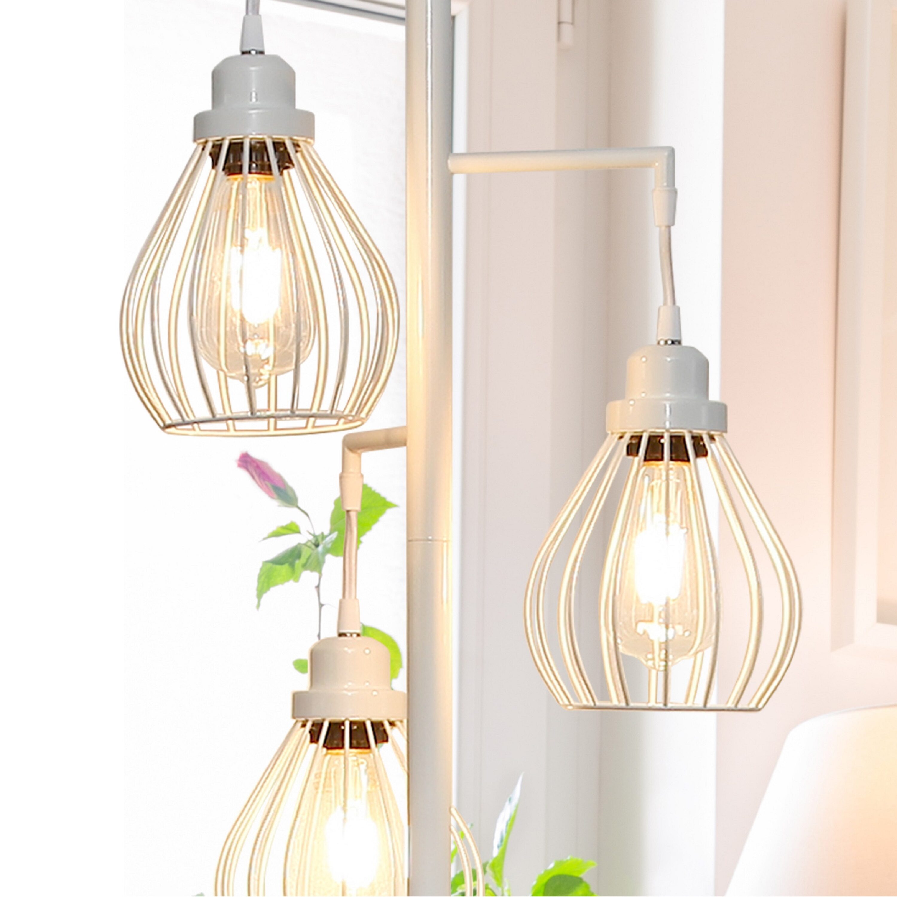 White Multi-Head Edison LED Floor Lamp with Teardrop Cages