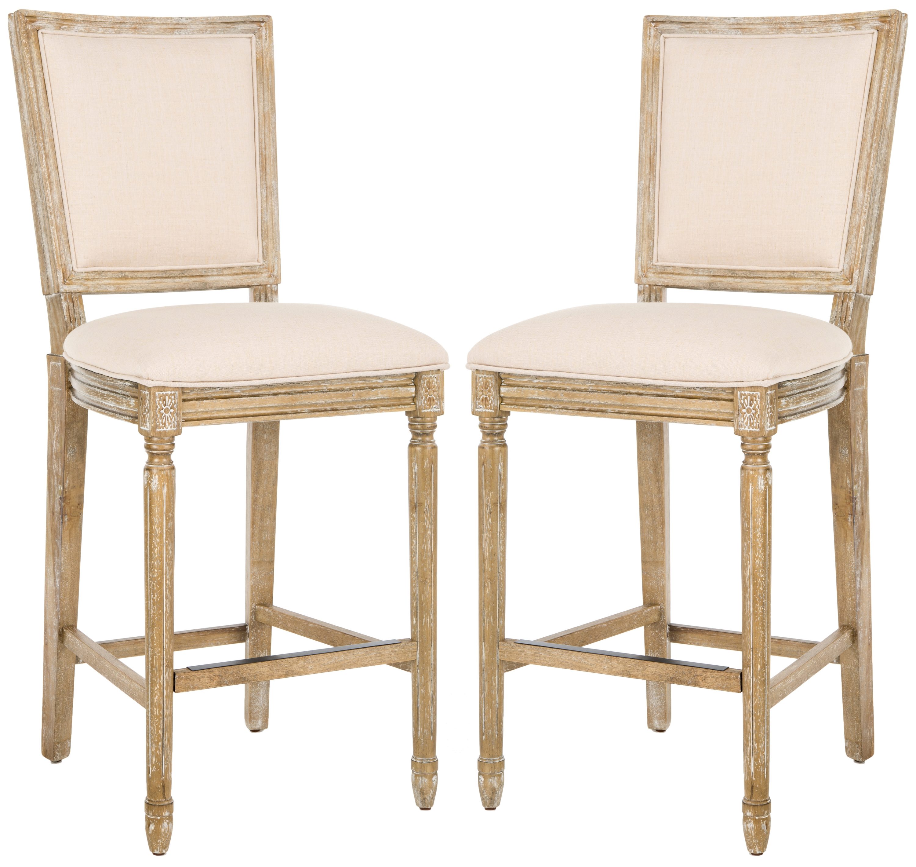 Safavieh FOX6246B-SET2 Buchanan Beige 30.0-in H Bar height Square seat Upholstered Wood Bar Stool and Back