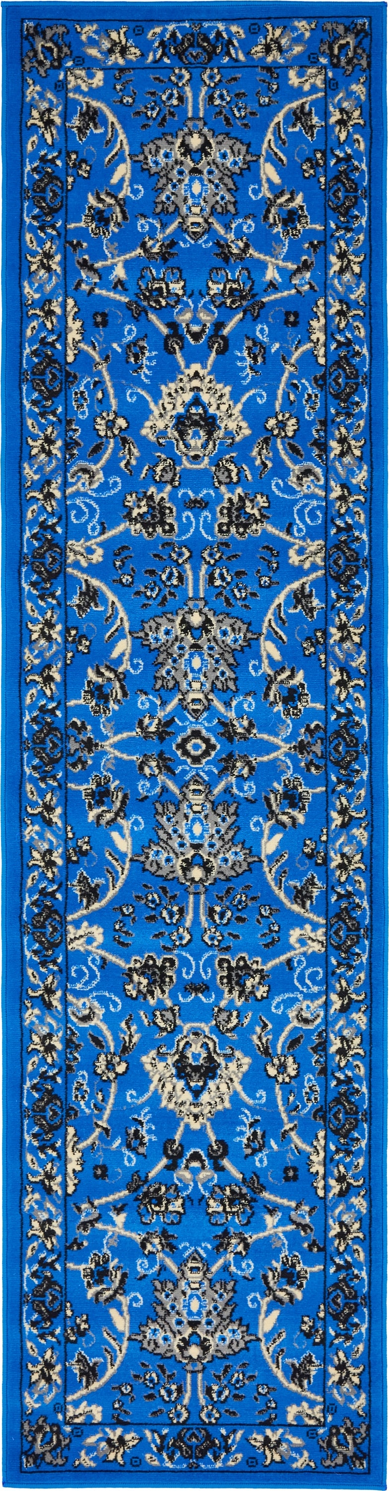 Unique Loom 3134514 Washington Sialk Hill 2 x 8 (ft) Loomed Polypropylene Blue/Ivory Rectangular Indoor Floral/Botanical Runner rug