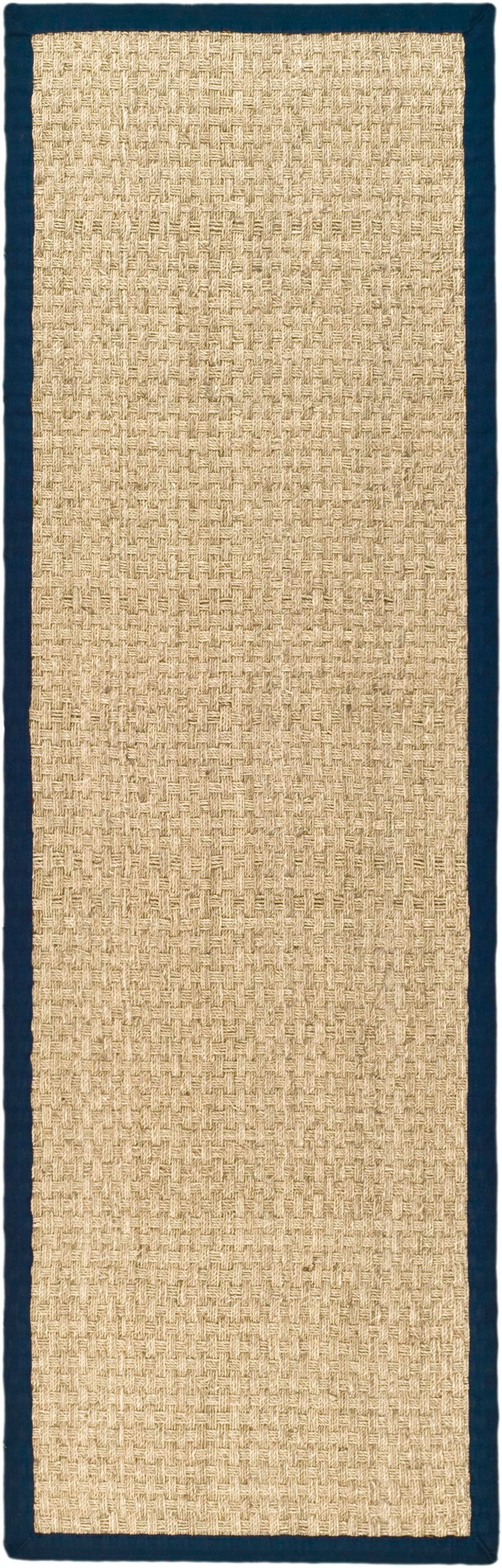 Safavieh NF114E-214 Natural Fiber Hampton 2 x 14 (ft) Loomed Seagrass Natural/Blue Rectangular Indoor Solid Coastal Runner rug