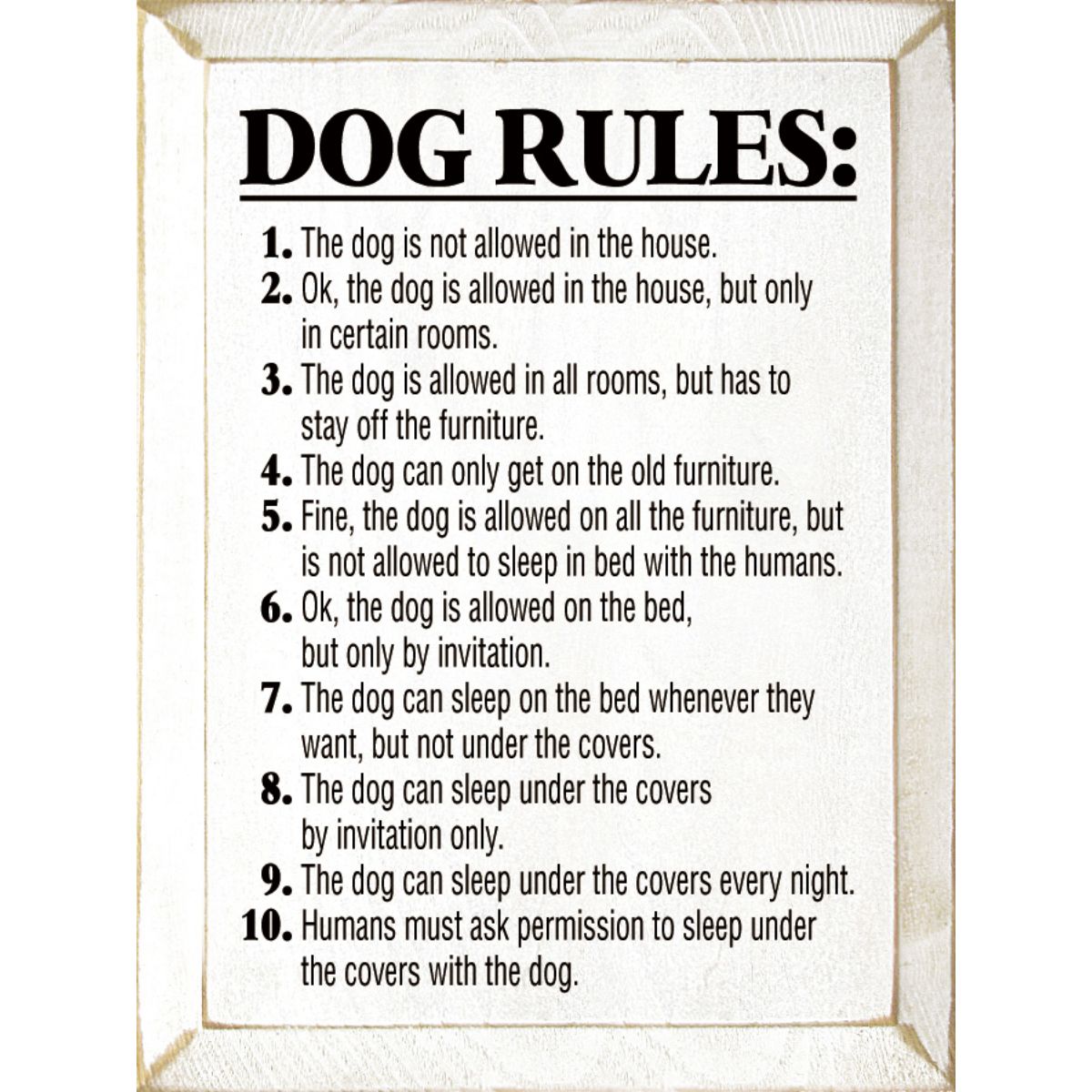 Slickblue 9 x 12 inch Wood Rustic Dog Rules Quote Sign Dog Rules Not Allowed in the House Solid Pine Wall Decor Multiple Color Options