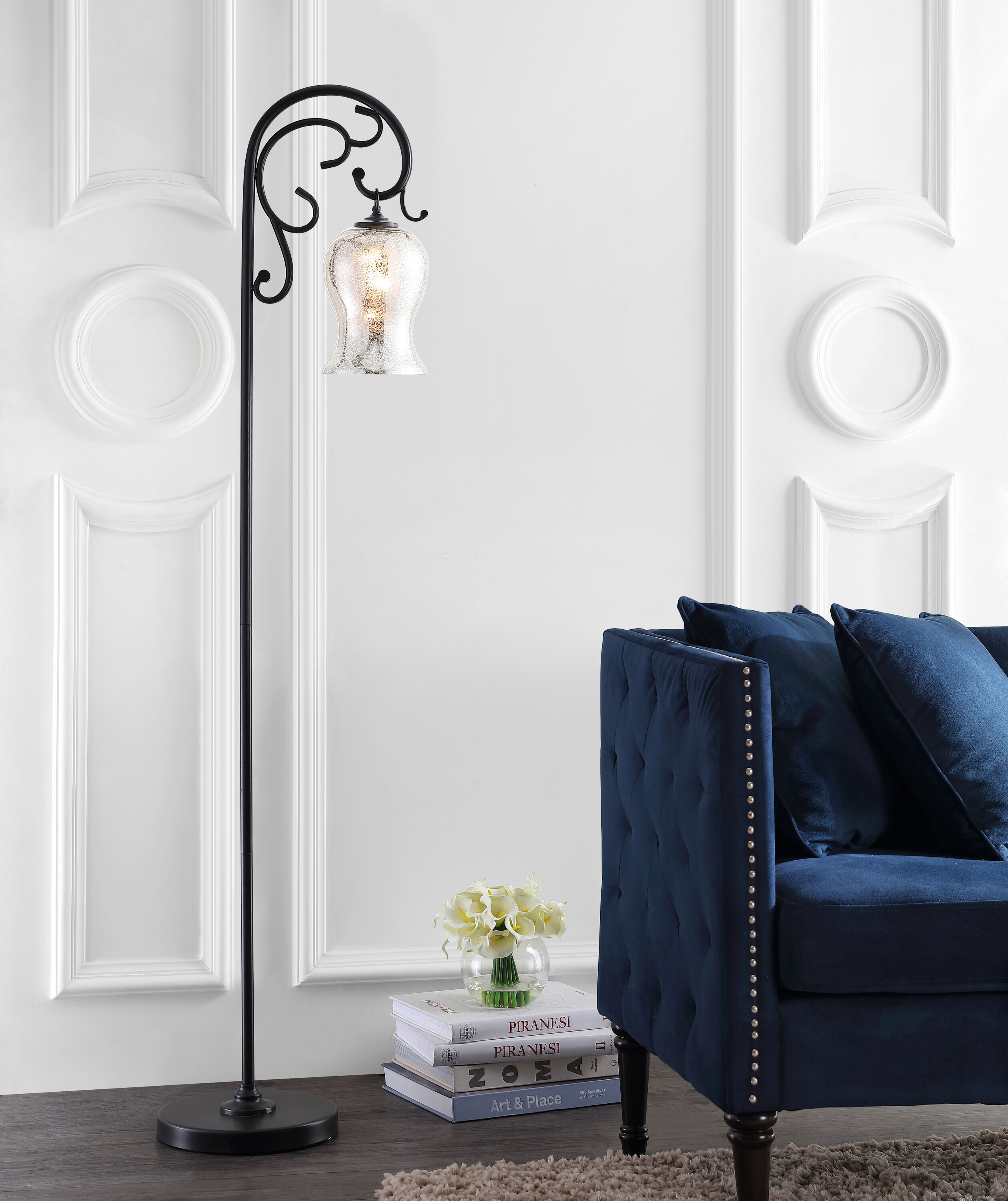 Safavieh FLL4057A Floor lamps 64-in Black Shaded floor lamp Floor Lamp with Glass Shade