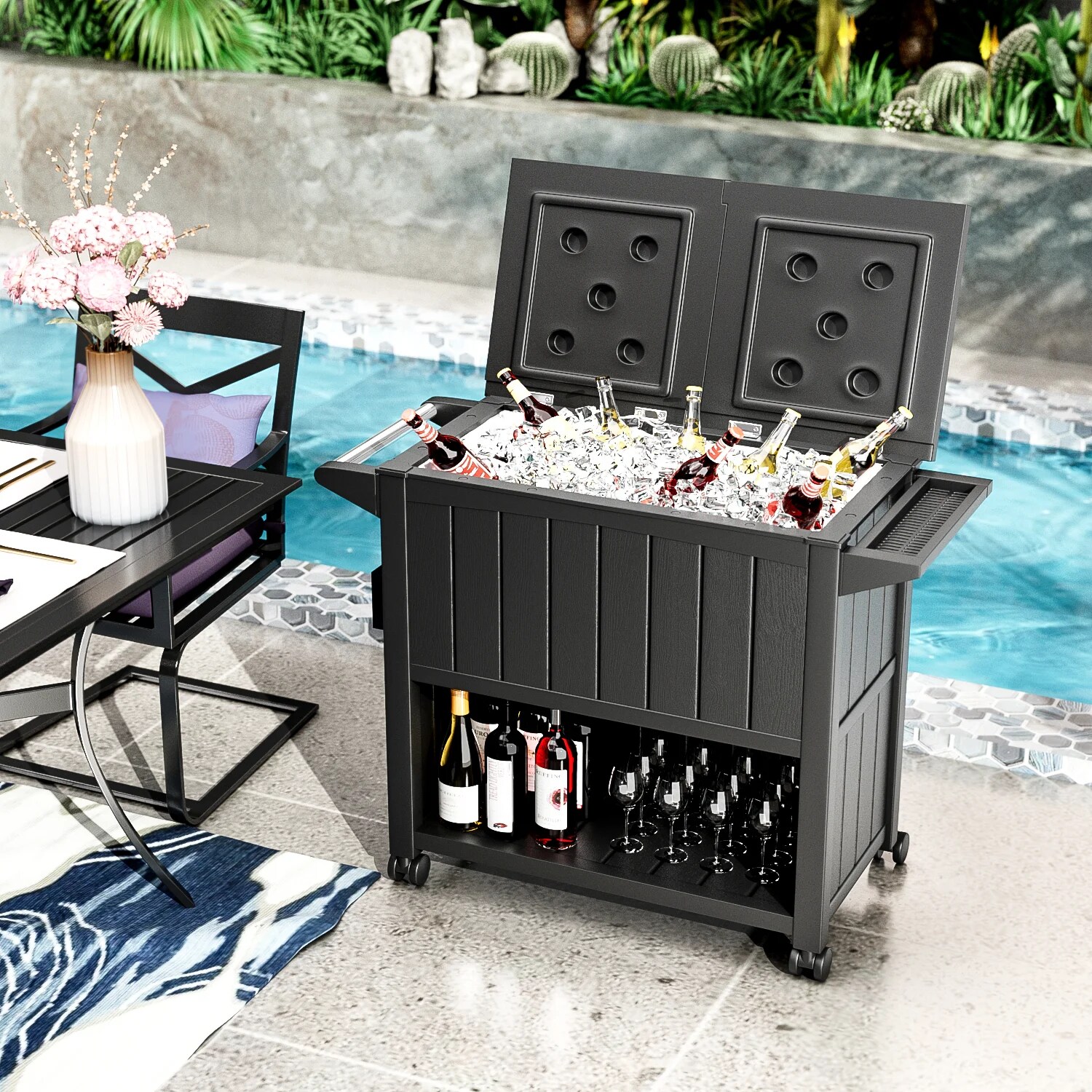 Vineego PSW 47.8-in L x 21.5-in 100- Gallons Black Plastic Deck Box in the Deck  Boxes department at