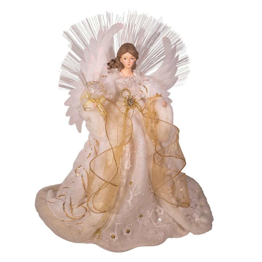 16-Inch Color Changing LED Fiber-Optic Gold and White Angel Treetop