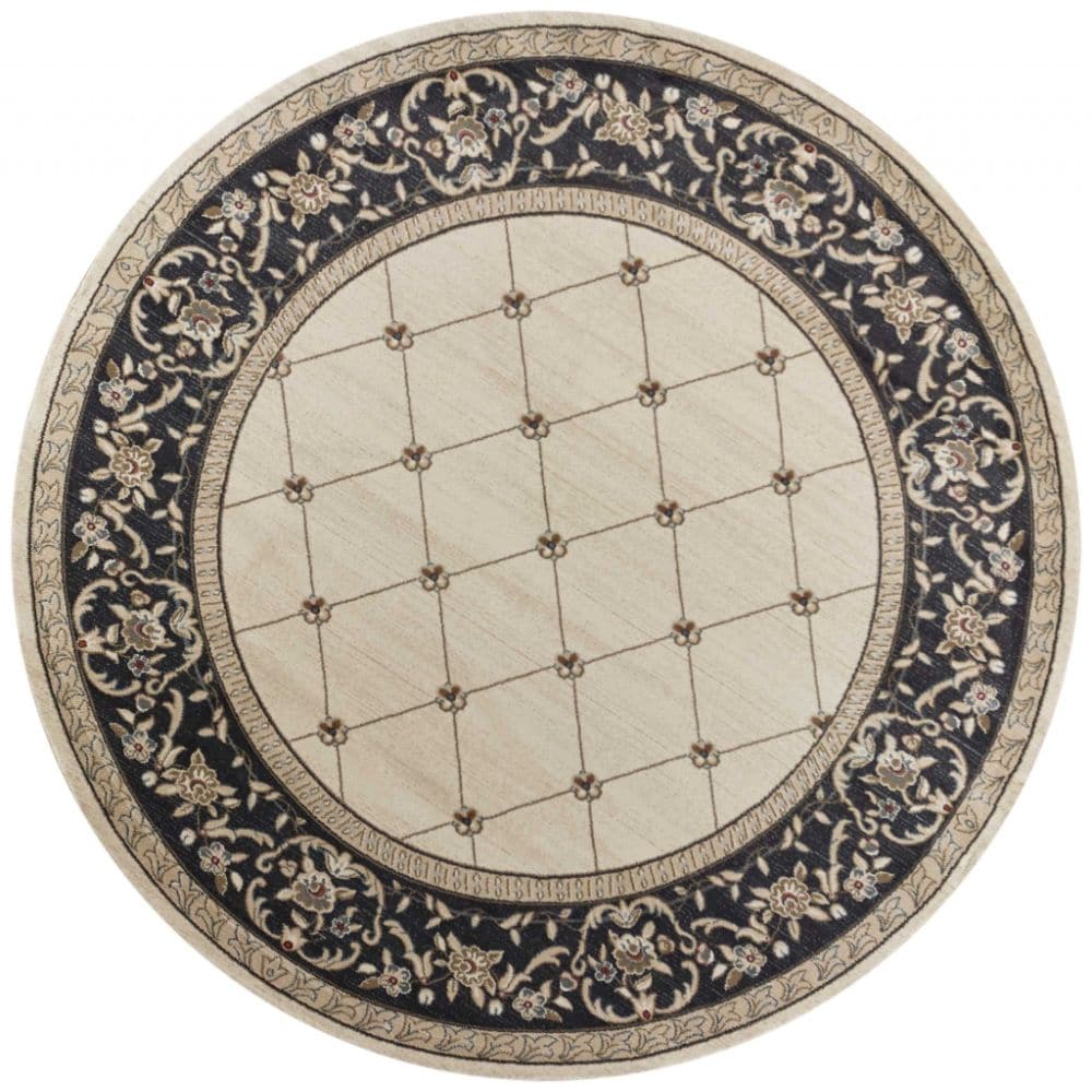 HomeRoots 352691 Bernadette 7 x 7 (ft) Polypropylene Ivory gray Round Indoor Border Area rug