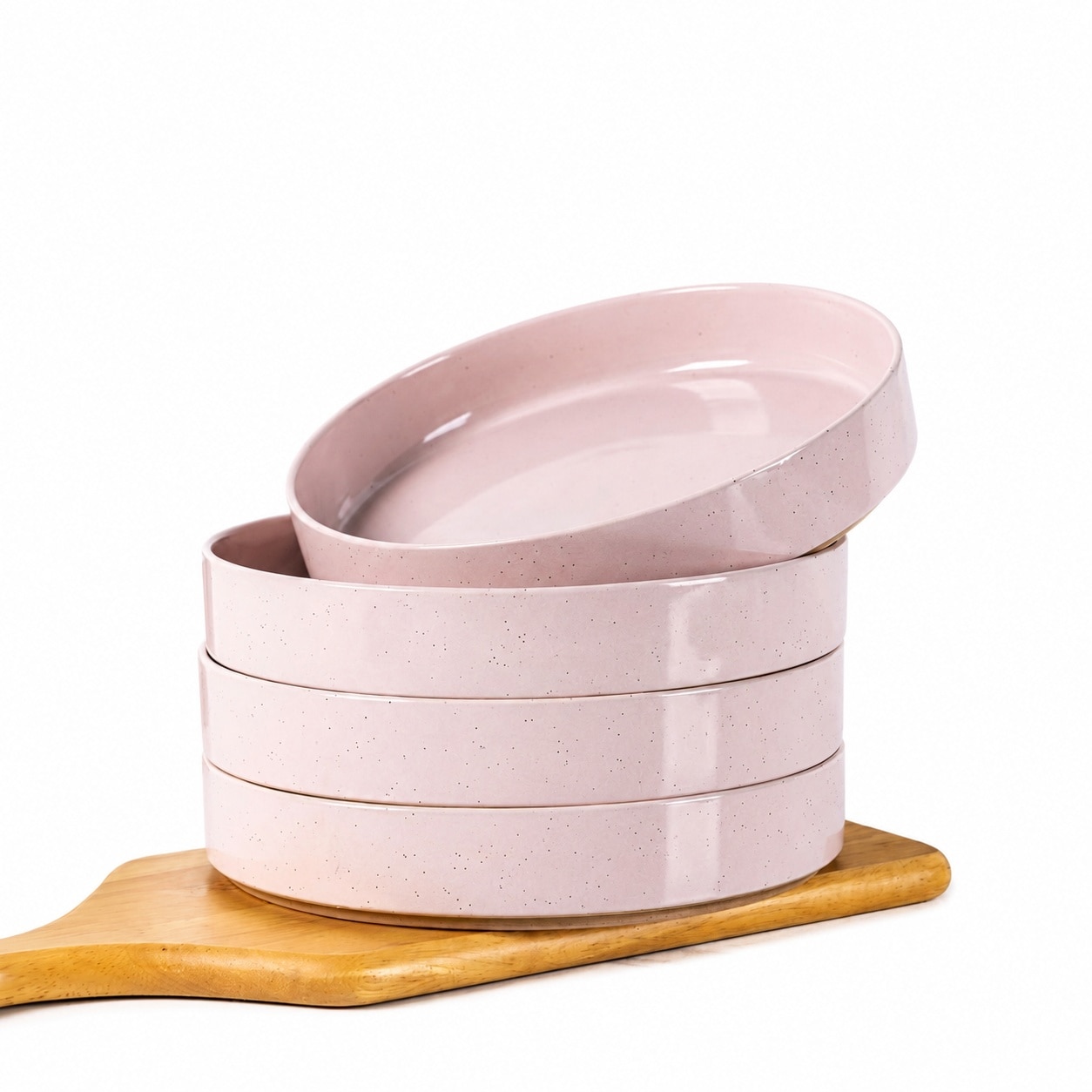 Aoibox  9 0 Inch Large Ceramic Pasta Bowls 32oz Stoneware Set of 4 with Speckled Pink Finish and Terracotta Base