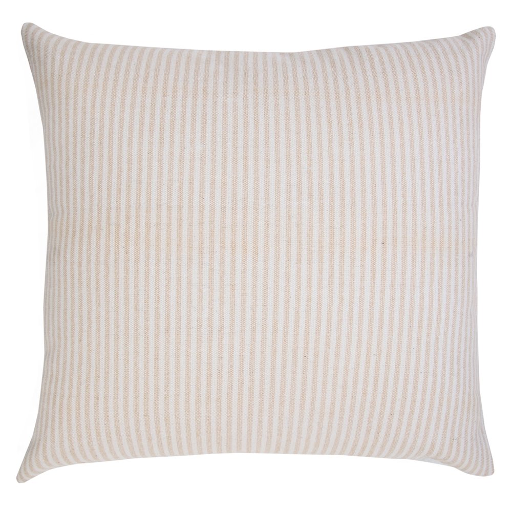 LR Home Ox Bay Hand-Woven Beige/White Stripe All-Natural Cotton Pillow Cover