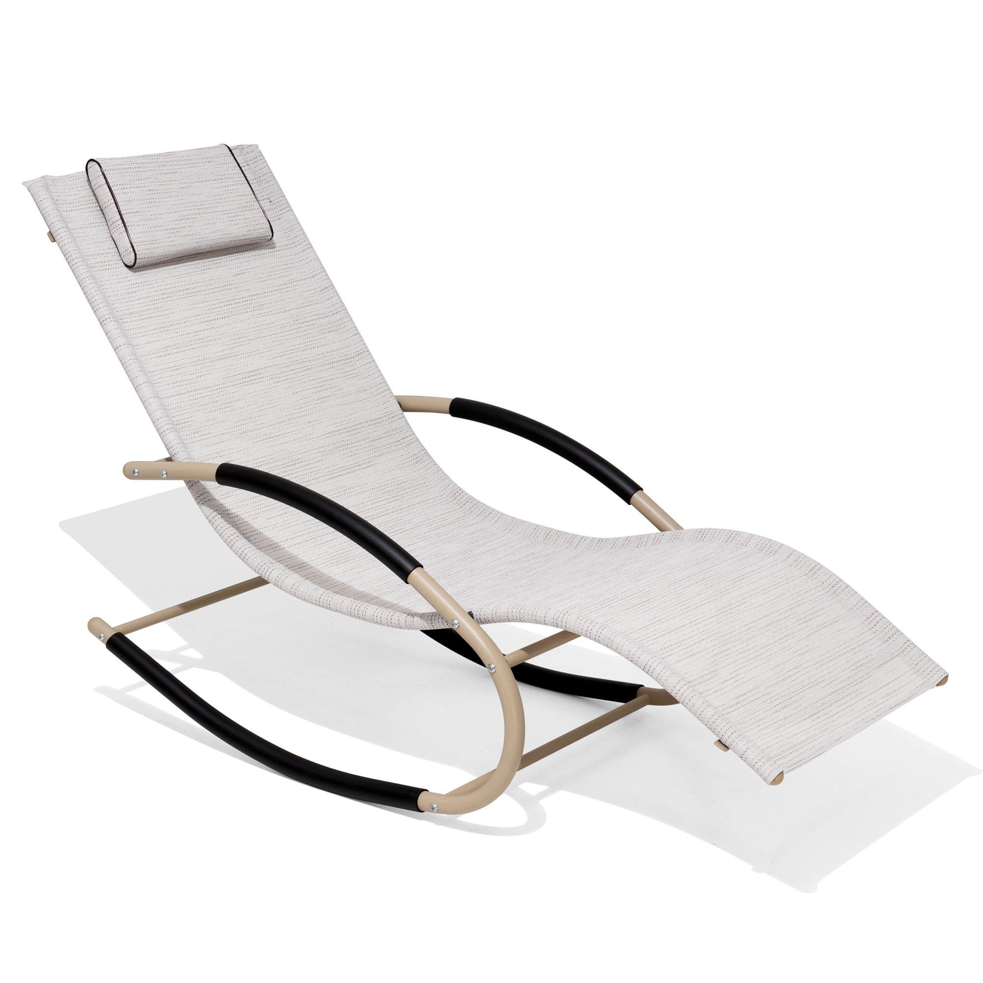 Crestlive Products CL-RC001WGB 1 pc patio rocking chairs Beige Metal Frame Conversation Chair with Gray Mesh Seat